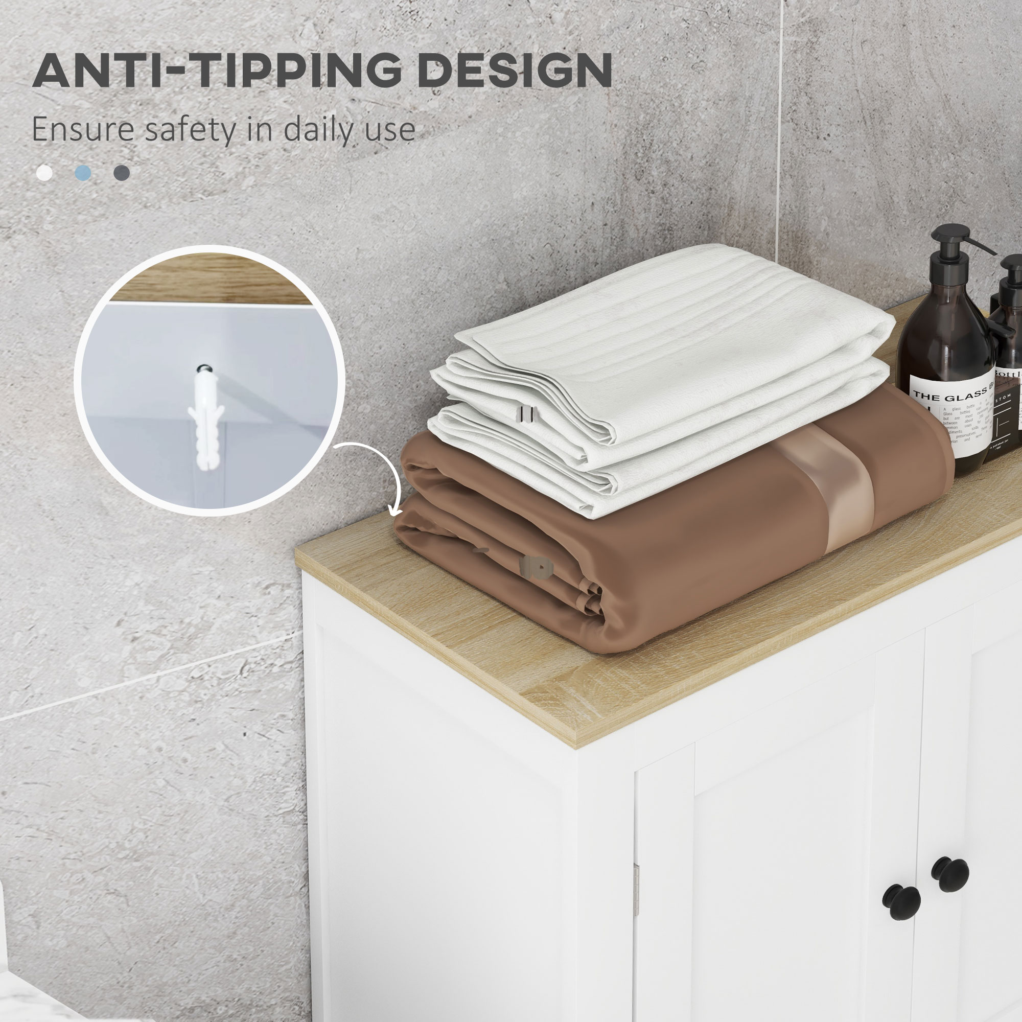 Bathroom Storage Cabinet, Modern Bathroom Floor Cabinet with 4 Doors and 2 Adjustable Shelves, White - Image 4