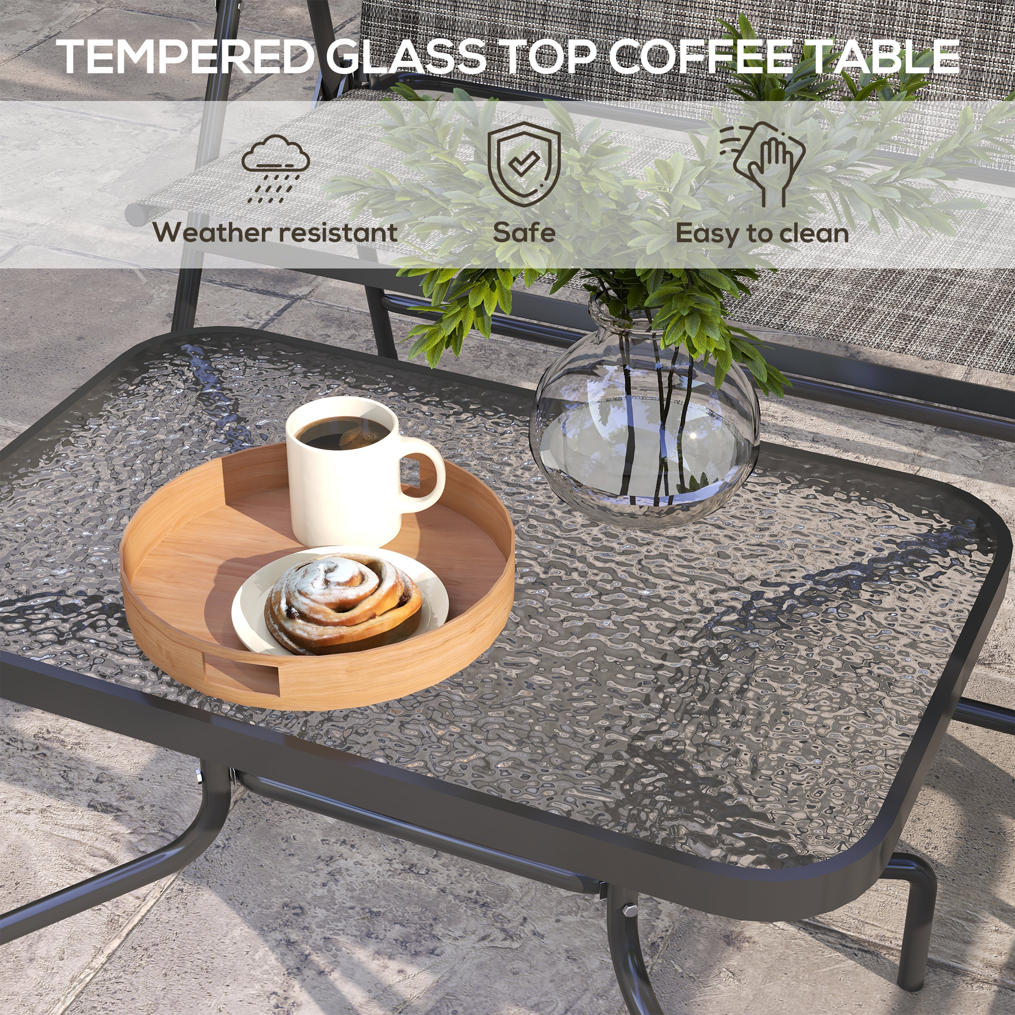 Outdoor 4 Pieces Patio Furniture Set, Garden Set with Two Foldable Armchairs, a Loveseat & Glass Top Table, Mixed Grey - Image 4