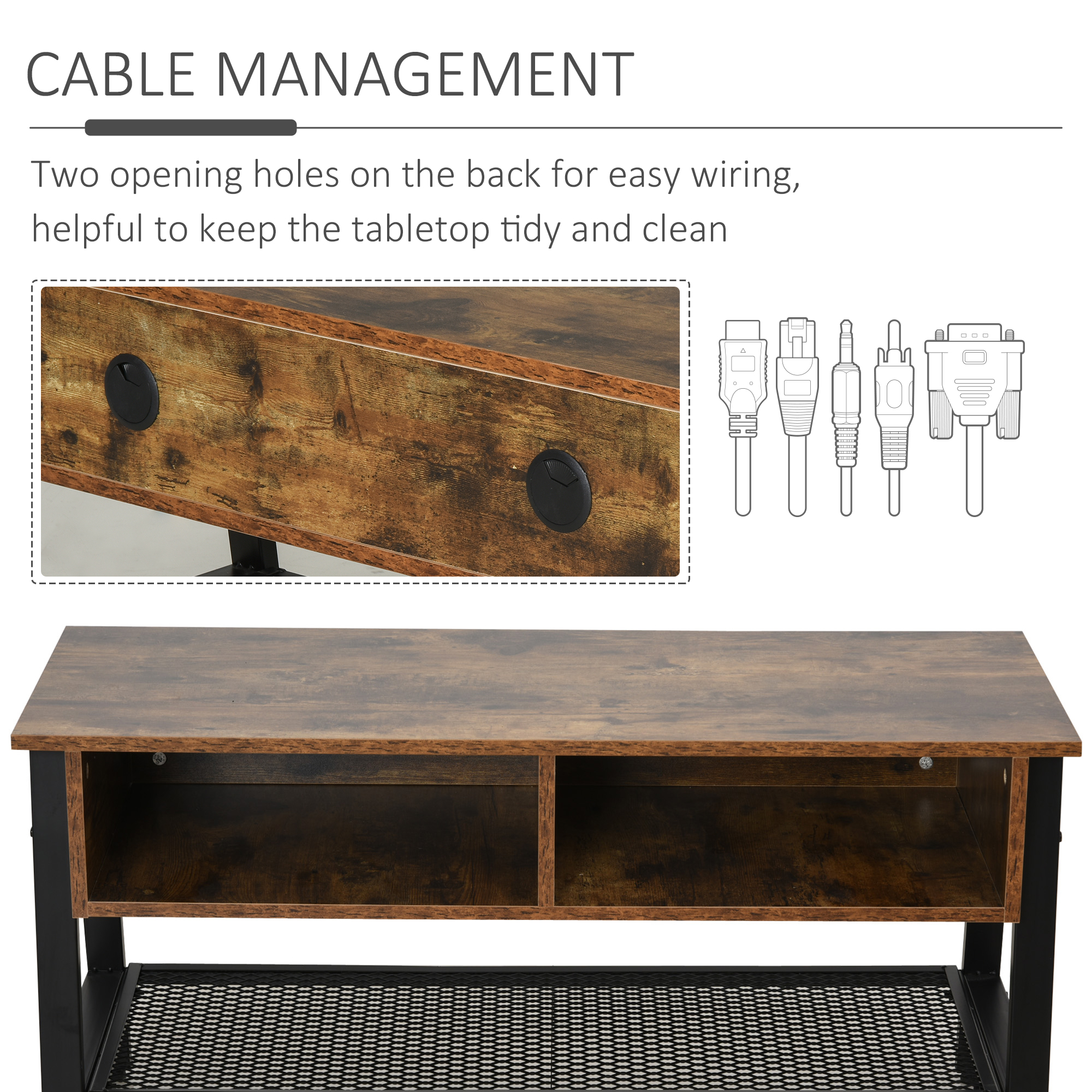 Industrial TV Stand, TV Console Table for TV up to 45'' Flat Screen, Entertainment Center for Living Room, Bedroom, Rustic Brown - Image 2