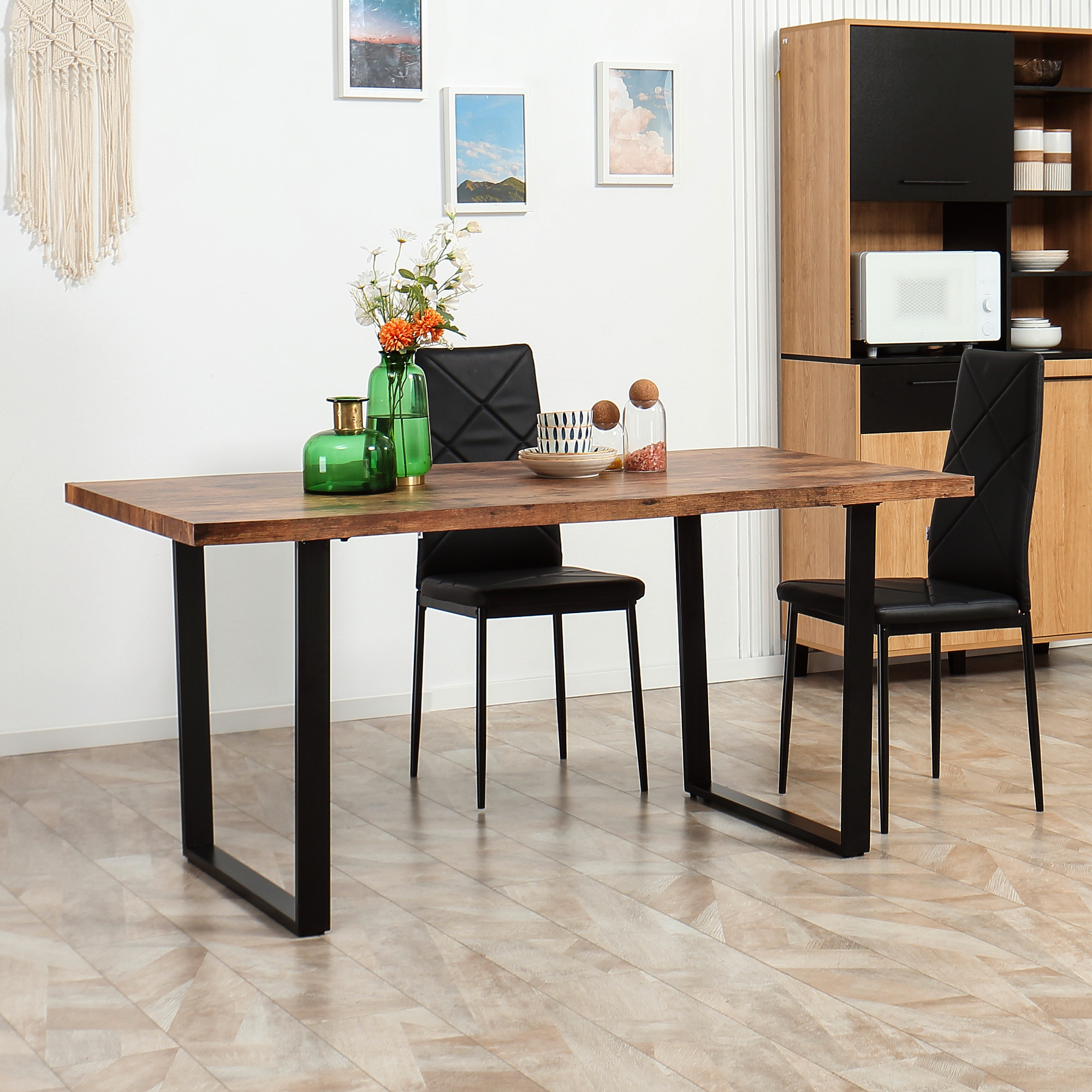 63" Kitchen Table, Industrial Dining Table with Wave-edged Tabletop and Steel Legs for Up to 6 People, Rustic Brown - Image 6