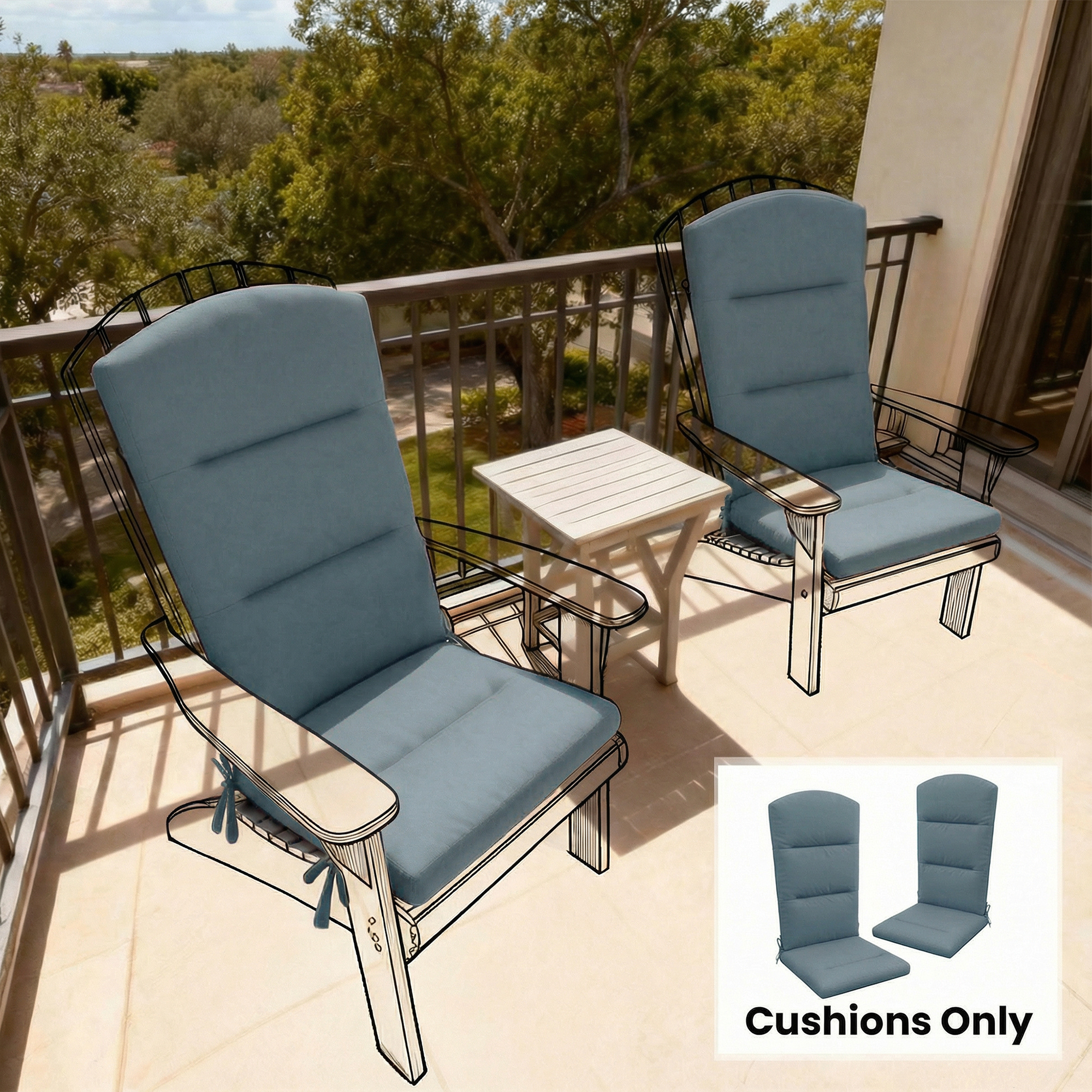 Patio Chair Cushion for Adirondack Chairs Replacement Cushion with Back and Ties, Dark Grey - Image 6