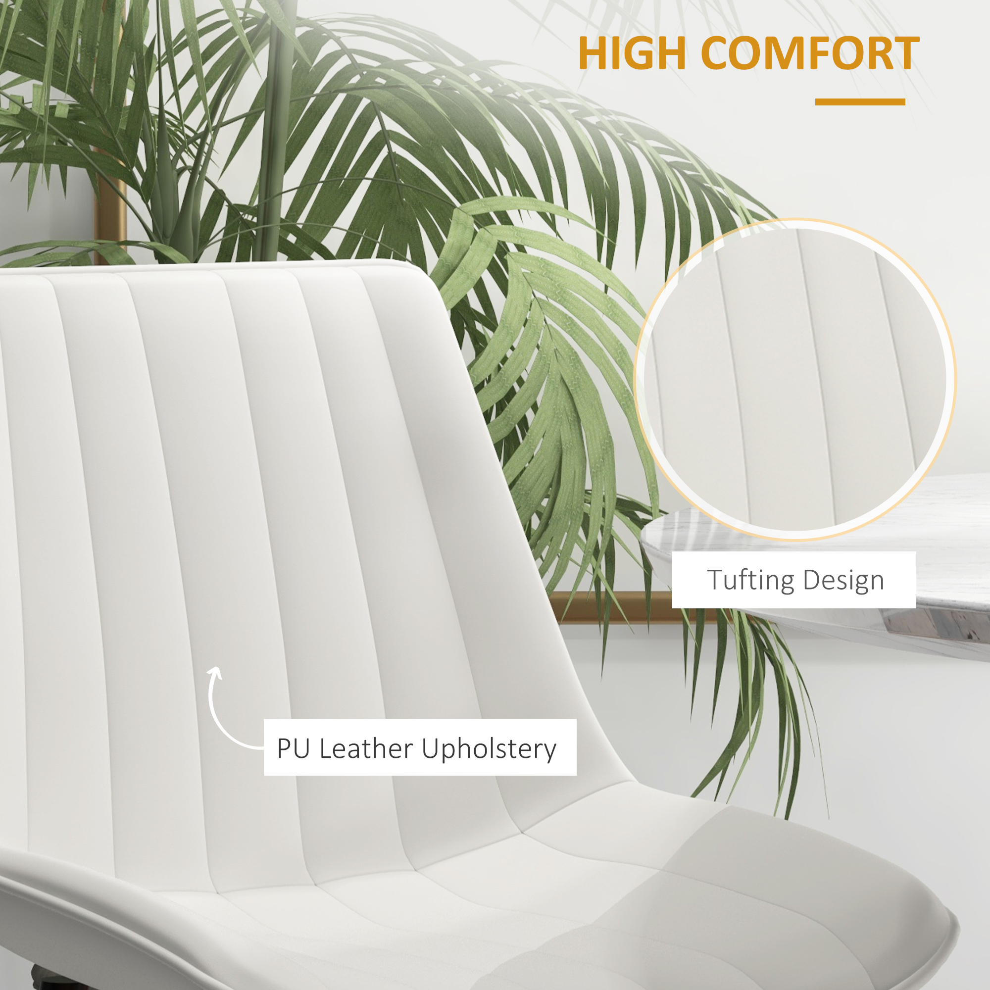 Dining Chairs Set of 2, Modern Kitchen Chair with PU Leather Upholstery and Steel Legs for Living Room, Bedroom, Cream - Image 3