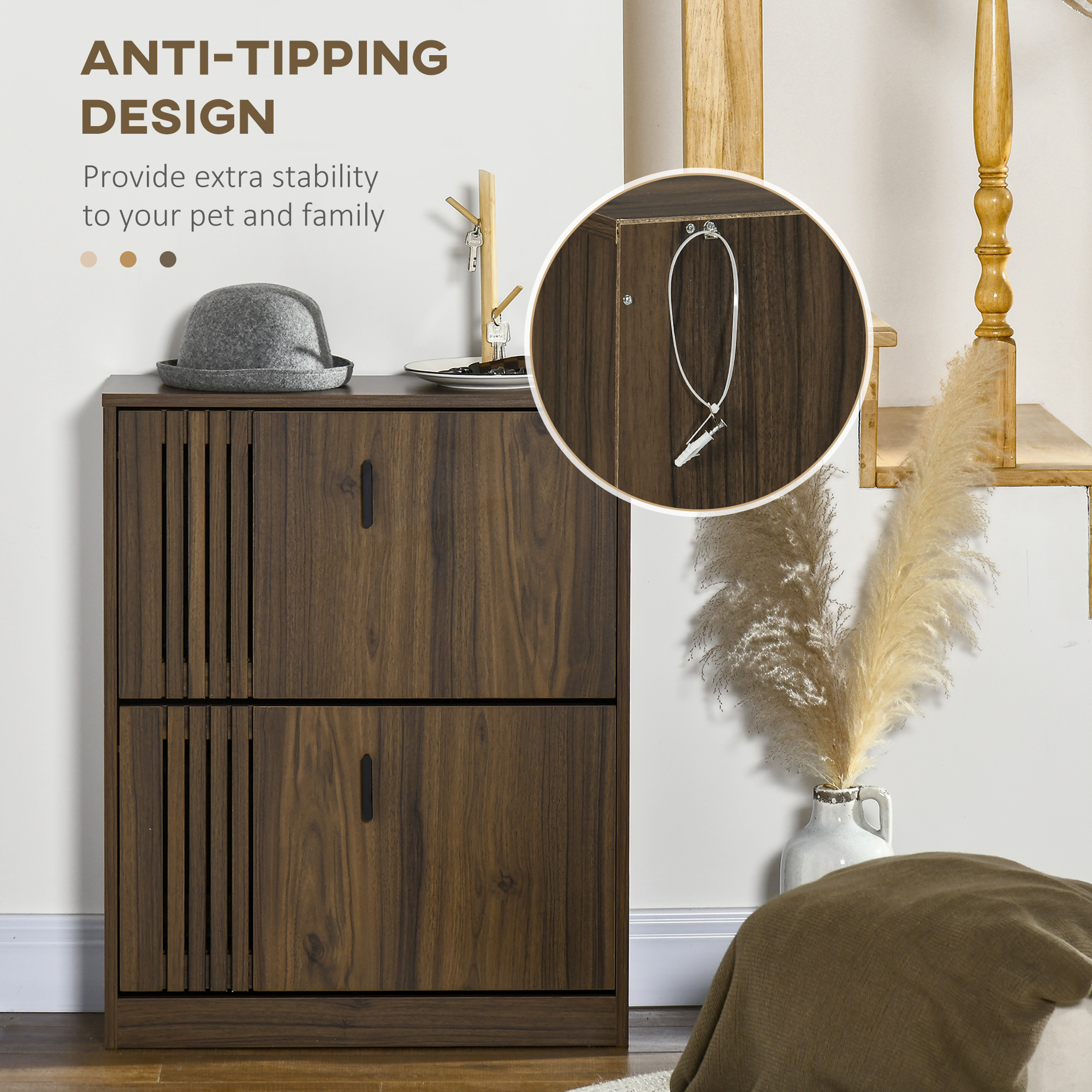 Shoe Storage Cabinet Organizer for 12 Pairs of Shoes with 2 Flip Drawers and Adjustable Shelves, Walnut - Image 5