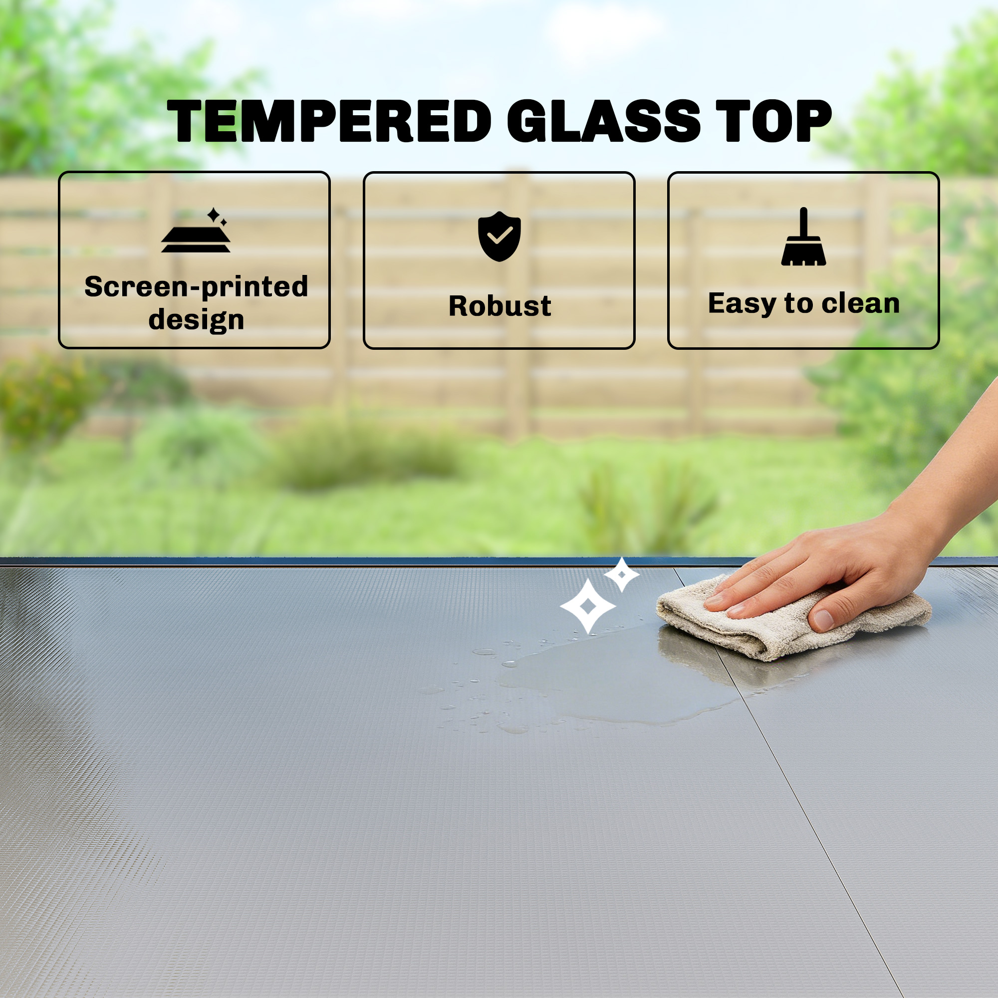 Expandable Outdoor Dining Table, 55"-95" Patio Table with Tempered Glass Top and Aluminum Frame, Black - Image 3