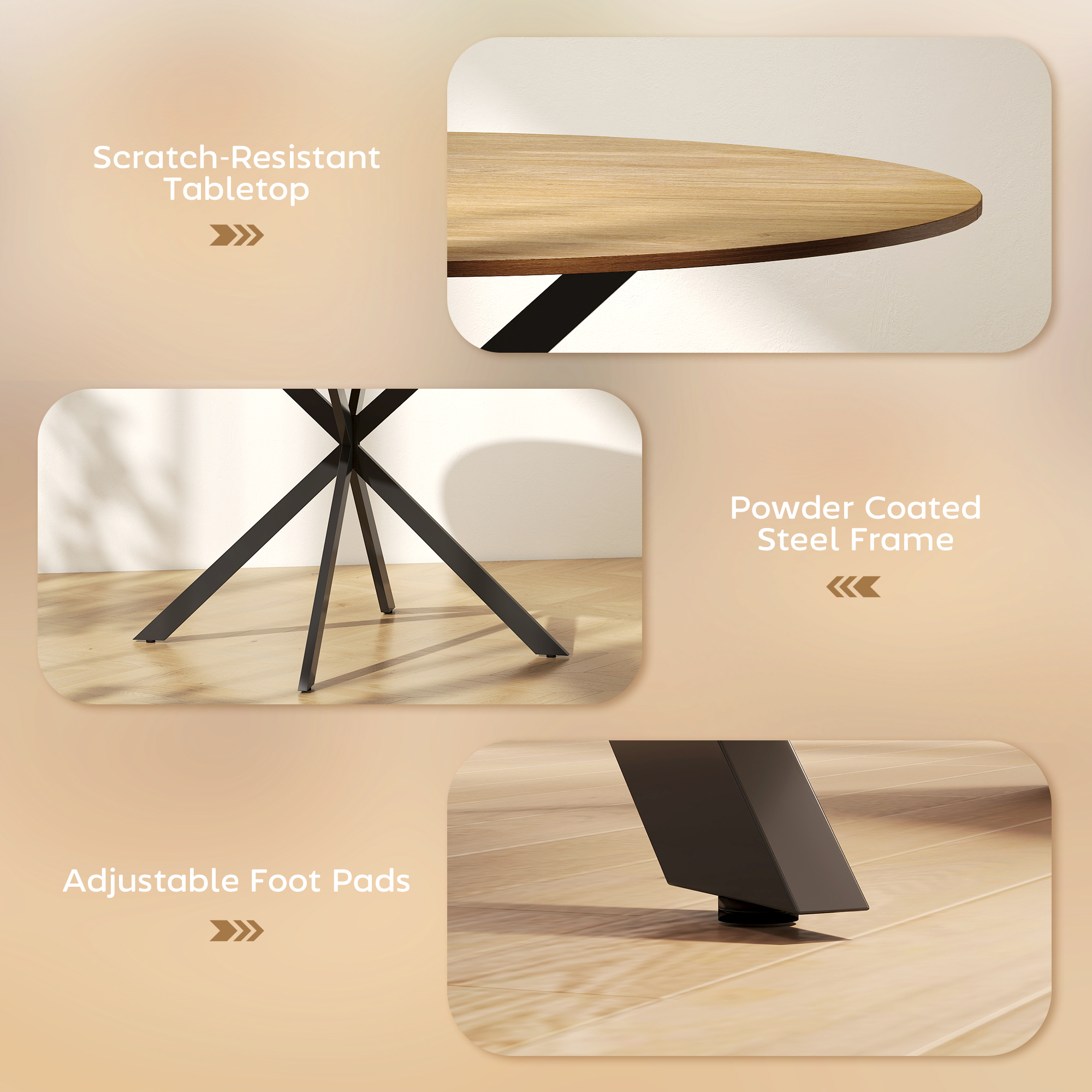47" Round Kitchen Table for 4, Industrial Dining Table with Steel Legs for Dining Room, Brown and Black - Image 4