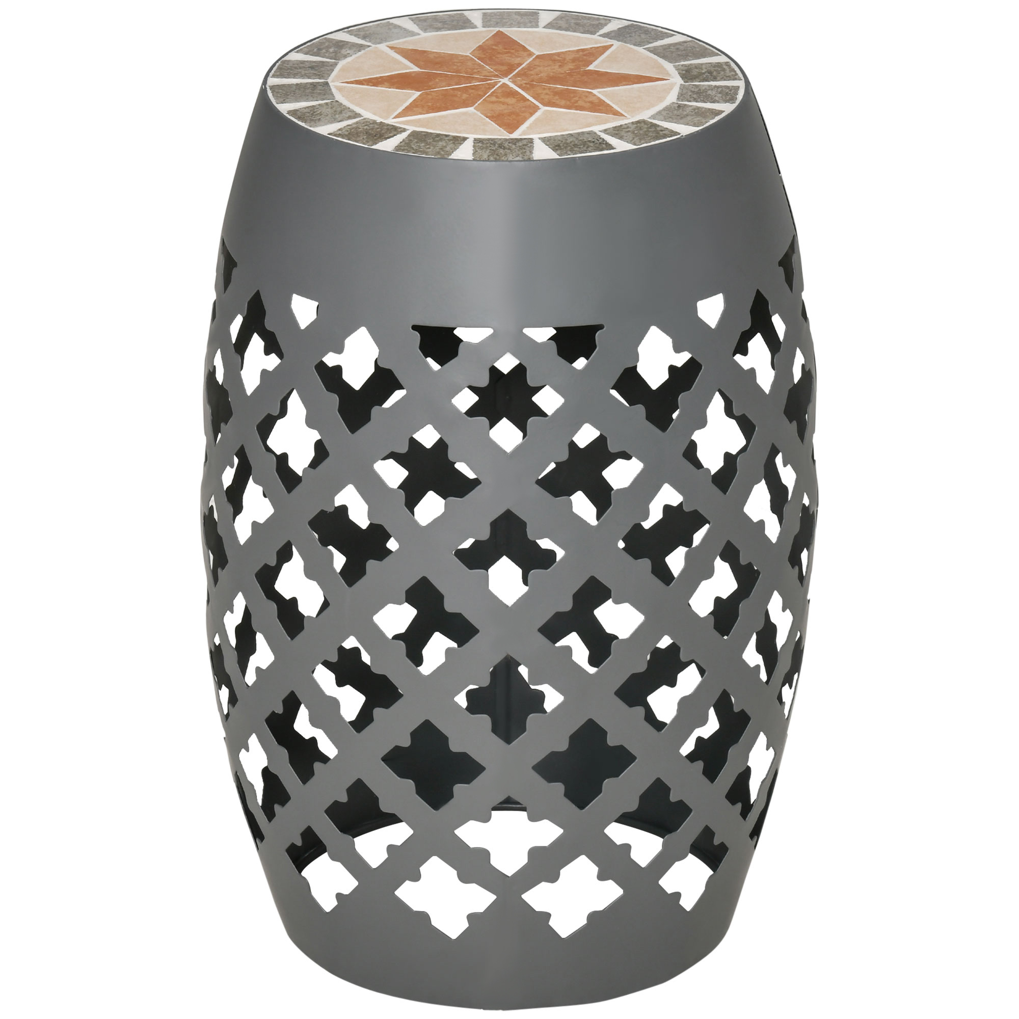 Ceramic Decorative Garden Stool, 12" Drum Outdoor Stool Side Table Plant Stand for Outdoor Indoor, Grey