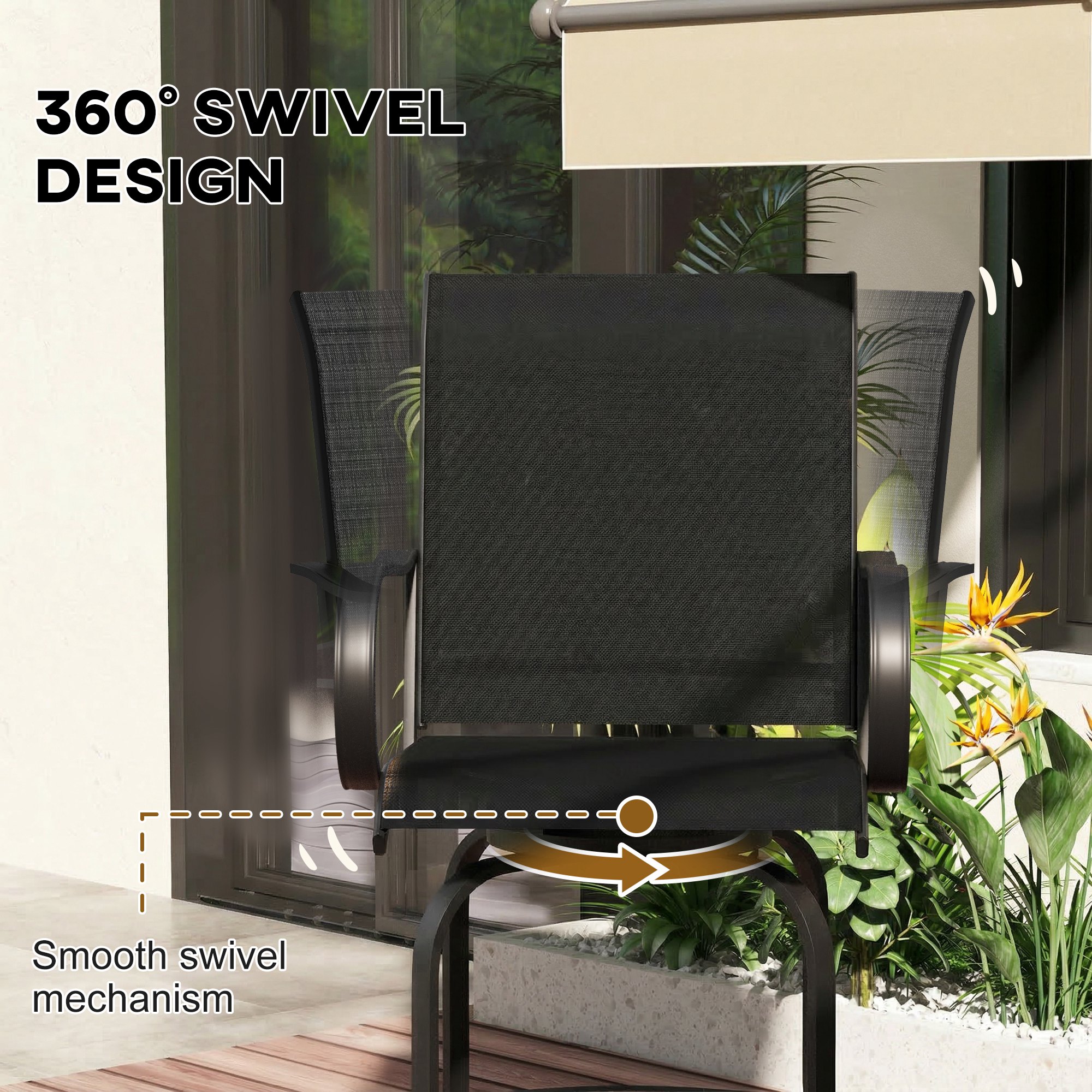 Outdoor Bar Stools Set of 2, 360° Swivel Bar Height Chairs, 26.8" x 29.5" x 48.4", Black - Image 2