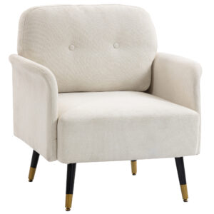 Accent Chair Modern Tufted with Metal Legs Upholstered Reading Armchair for Living Room Cream White