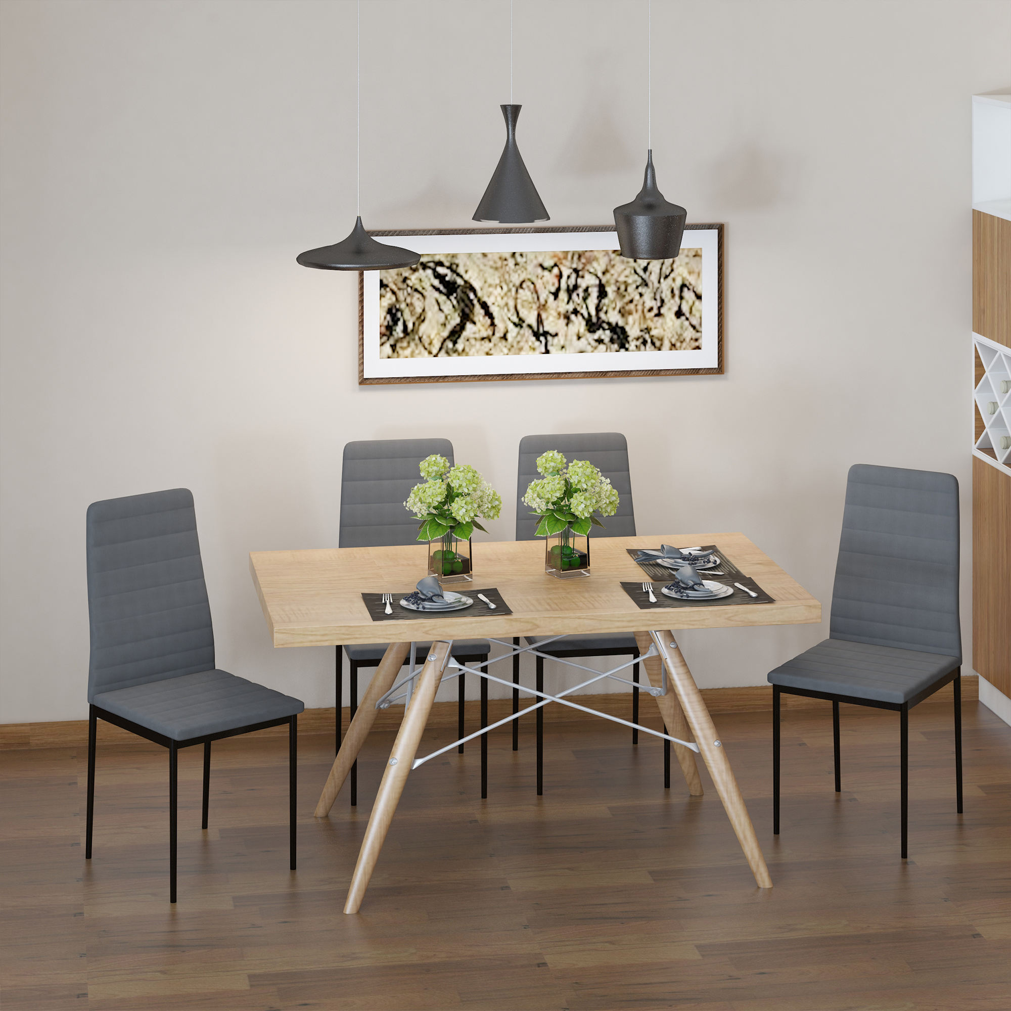 Modern Dining Chairs Set of 4, Upholstered Linen Fabric Kitchen Chairs with Channel Tufting and Metal Legs for Living Room, Dining Room, Bedroom, Grey - Image 4