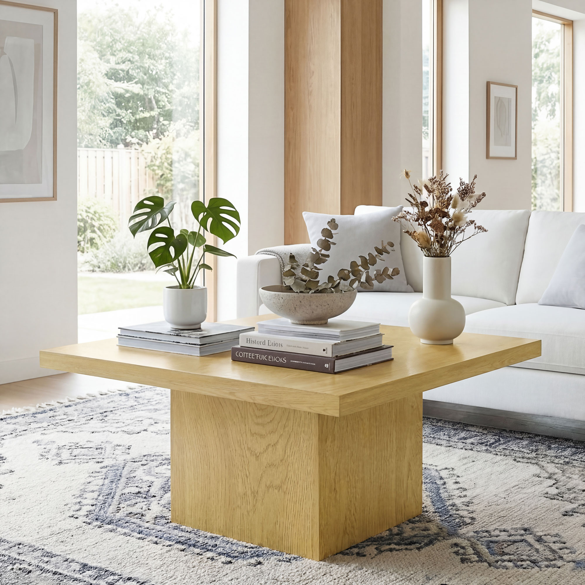 Square Coffee Table, Center Table with 1.6" Thick Tabletop, Natural Wood - Image 6