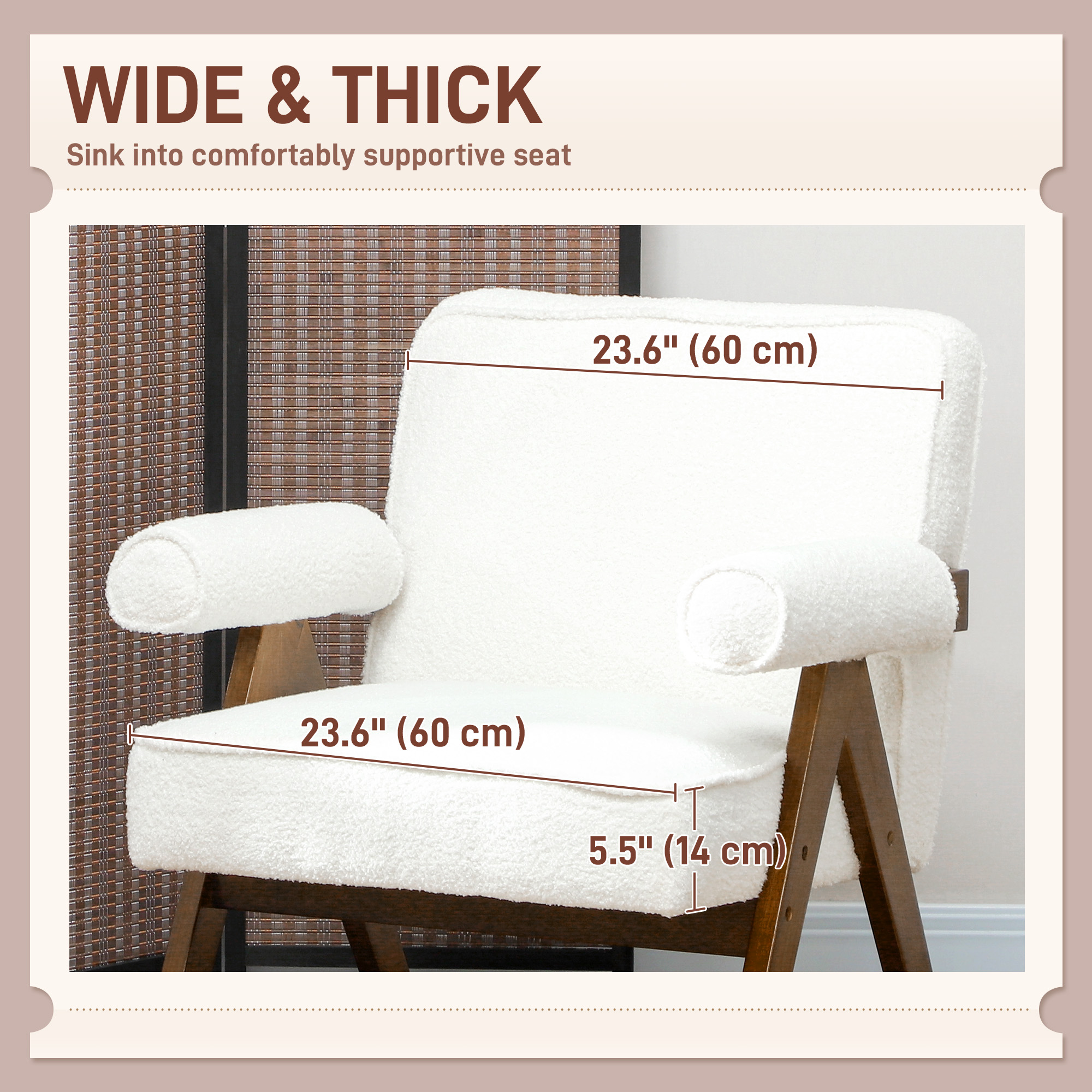 Cashmere Accent Chair Armchair with Wide Seat and Soft Padded Armrests for Reading, Bedroom, Cream White - Image 2