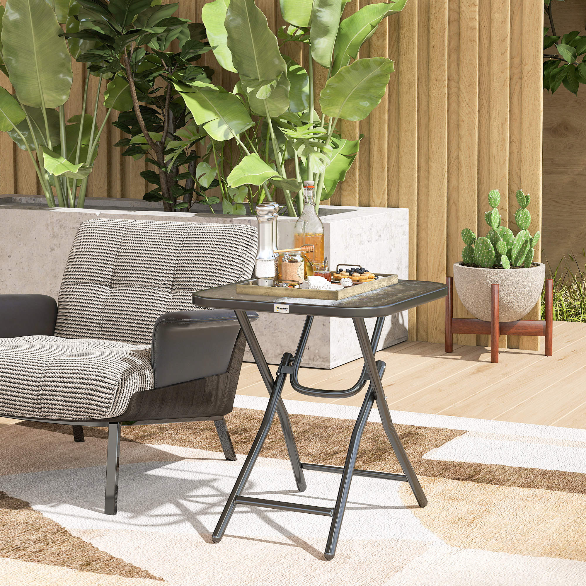 Patio Table, Folding Coffee Table with Tempered Glass Tabletop, Portable Bistro Table for Patio, Backyard - Image 6