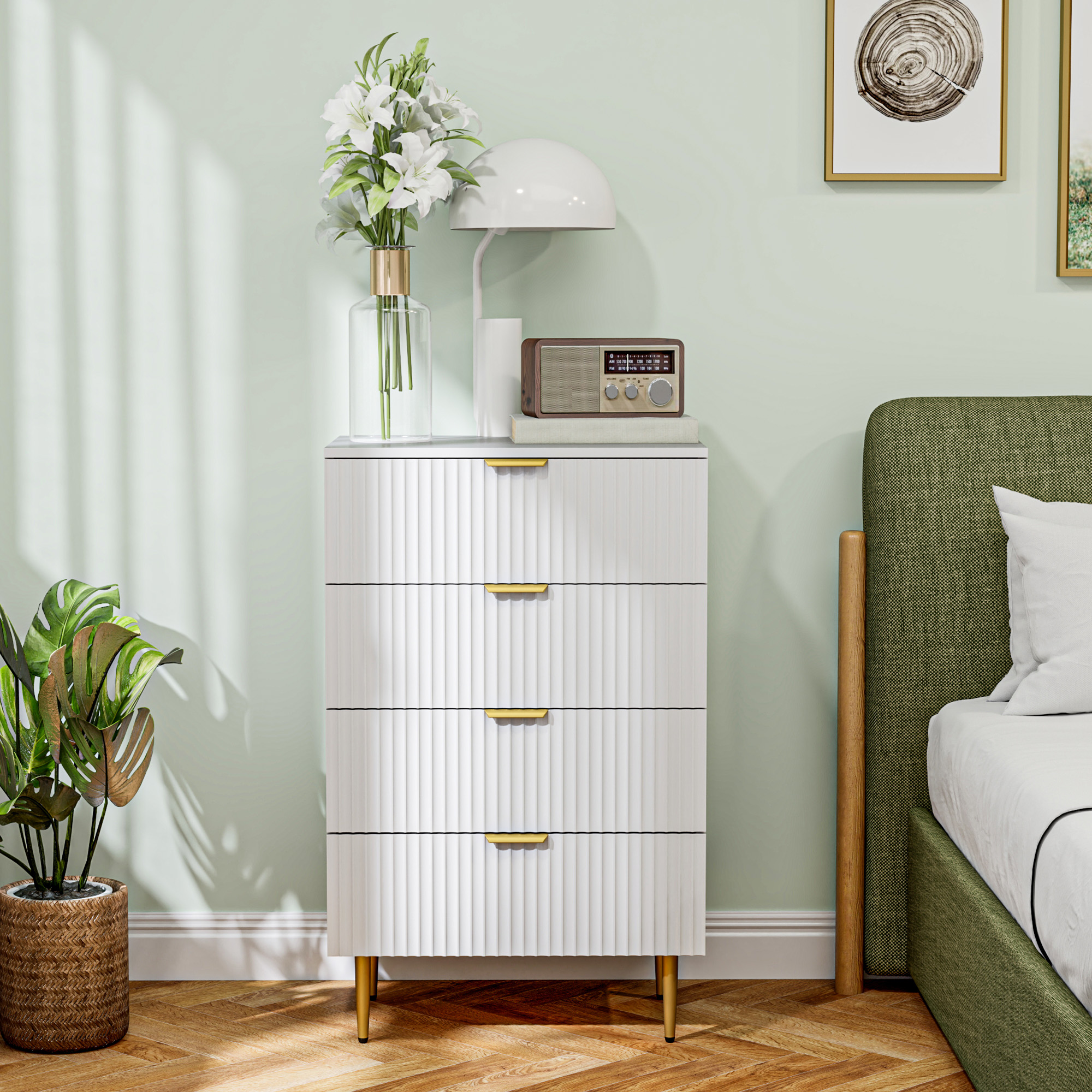 Modern Chest of Drawers 4 Drawer Dresser for Bedroom with Gold Legs and Handles, White - Image 5