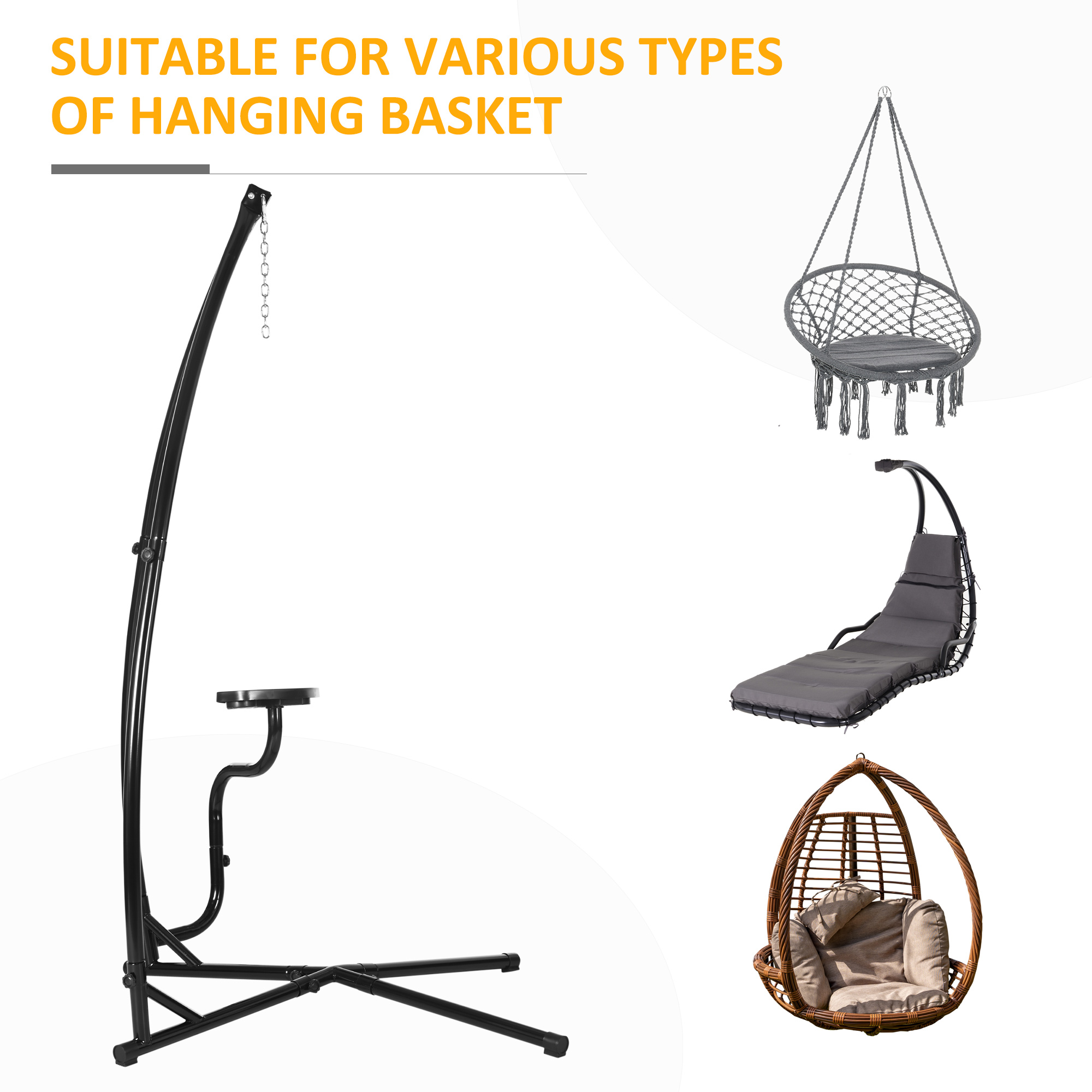 Hammock Chair Stand Only, Metal C-Stand for Hanging Hammock Chair with Tray for Indoor, Outdoor, Porch, Patio, Black - Image 5
