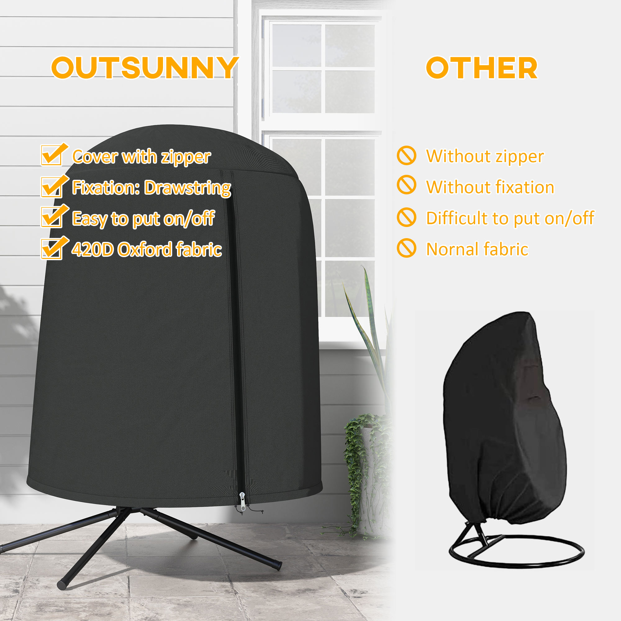 Egg Chair Cover, 420D Oxford Fabric Waterproof Anti-dust Furniture Protector for Φ50.4" x 74.8" H Stand, Black - Image 3