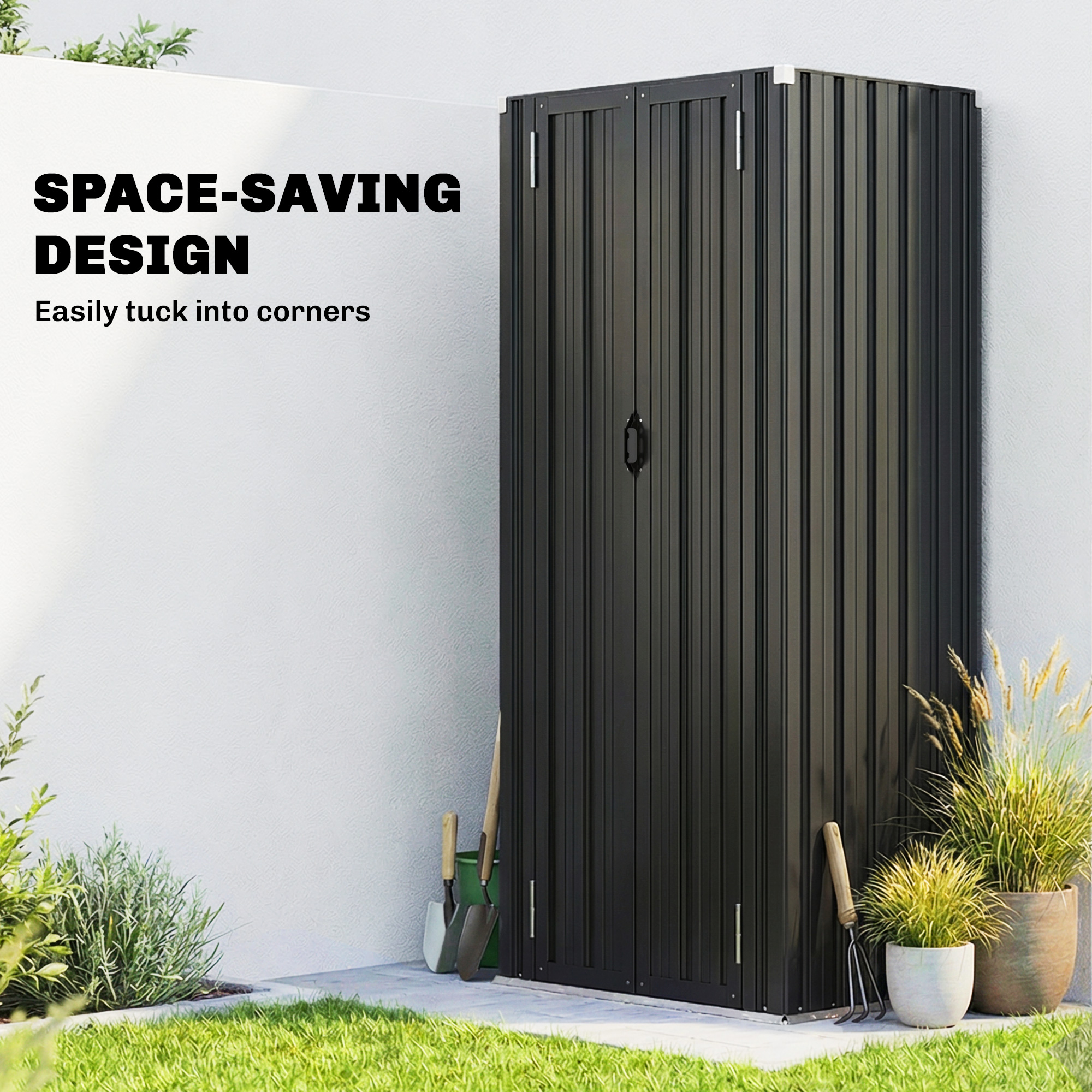 Outdoor Storage Shed with Adjustable Shelves Metal Garden Shed with Double Doors for Patio Balcony Garage - Image 2