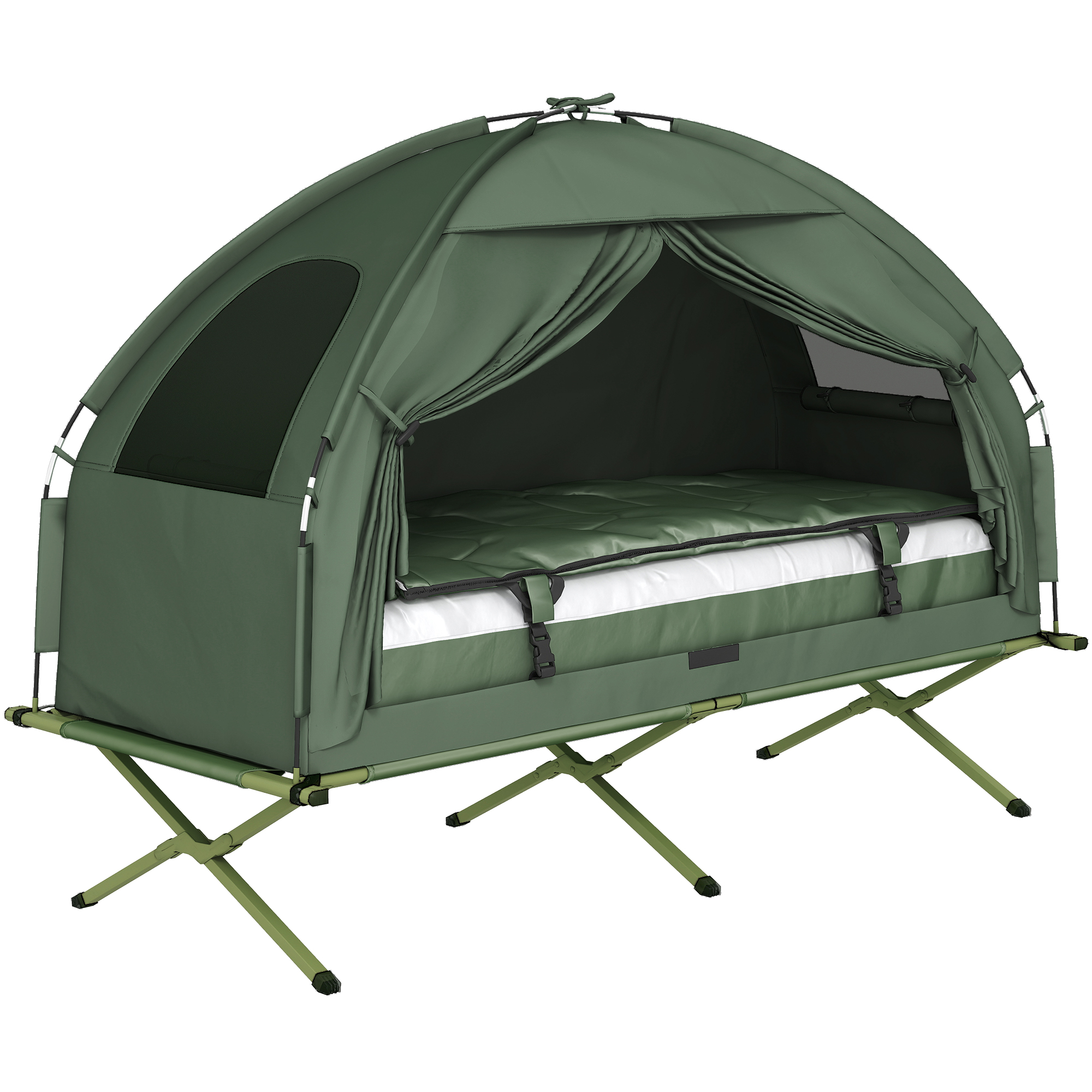 4-in-1 Camping Cot Tent, 1-Person Off-Ground Bed with Air Mattress, Sleeping Bag & Pillow, Elevated Camping Shelter for Adults