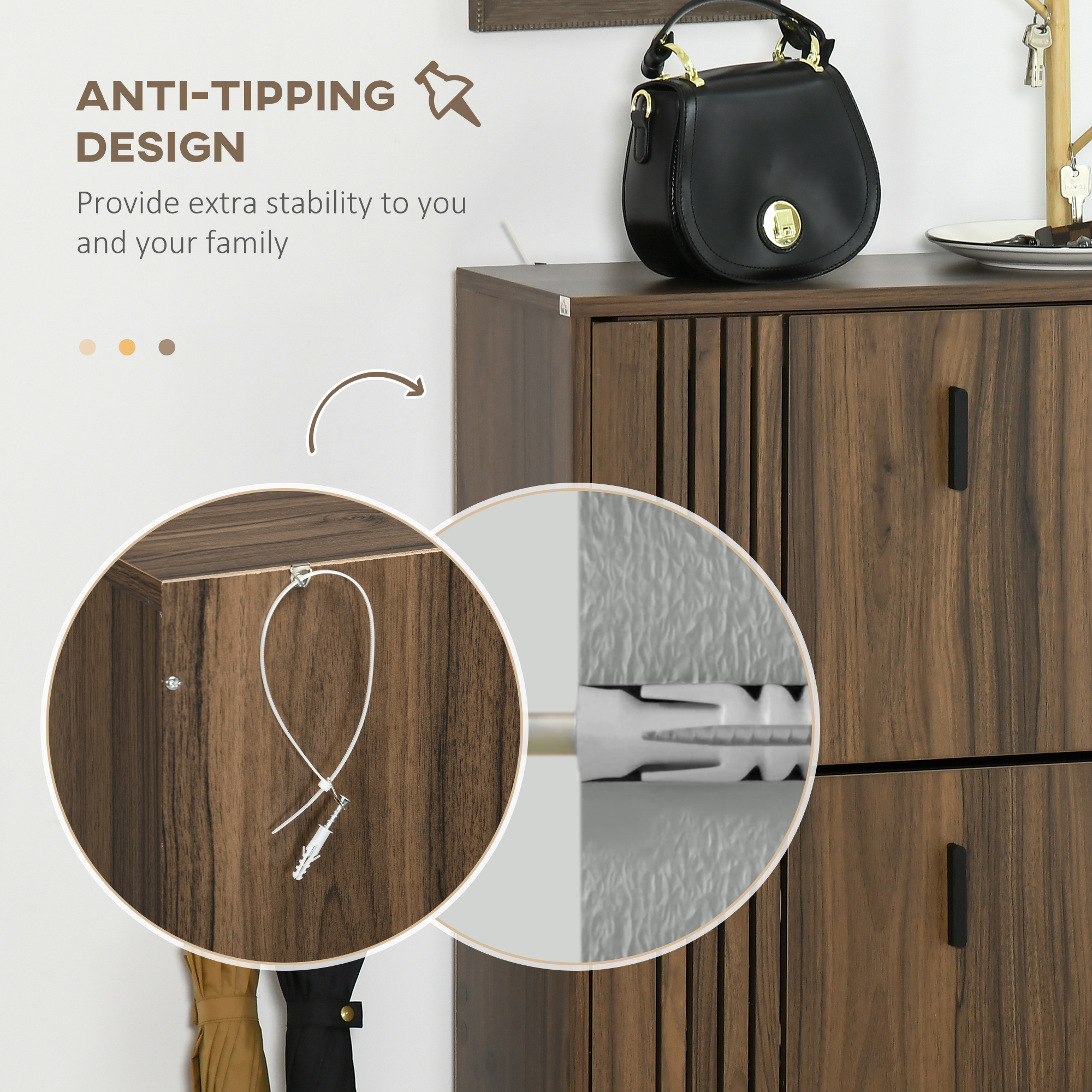 Shoe Storage Cabinet Organizer for 18 Pairs of Shoes with 3 Flip Drawers and Adjustable Shelves, Walnut - Image 4