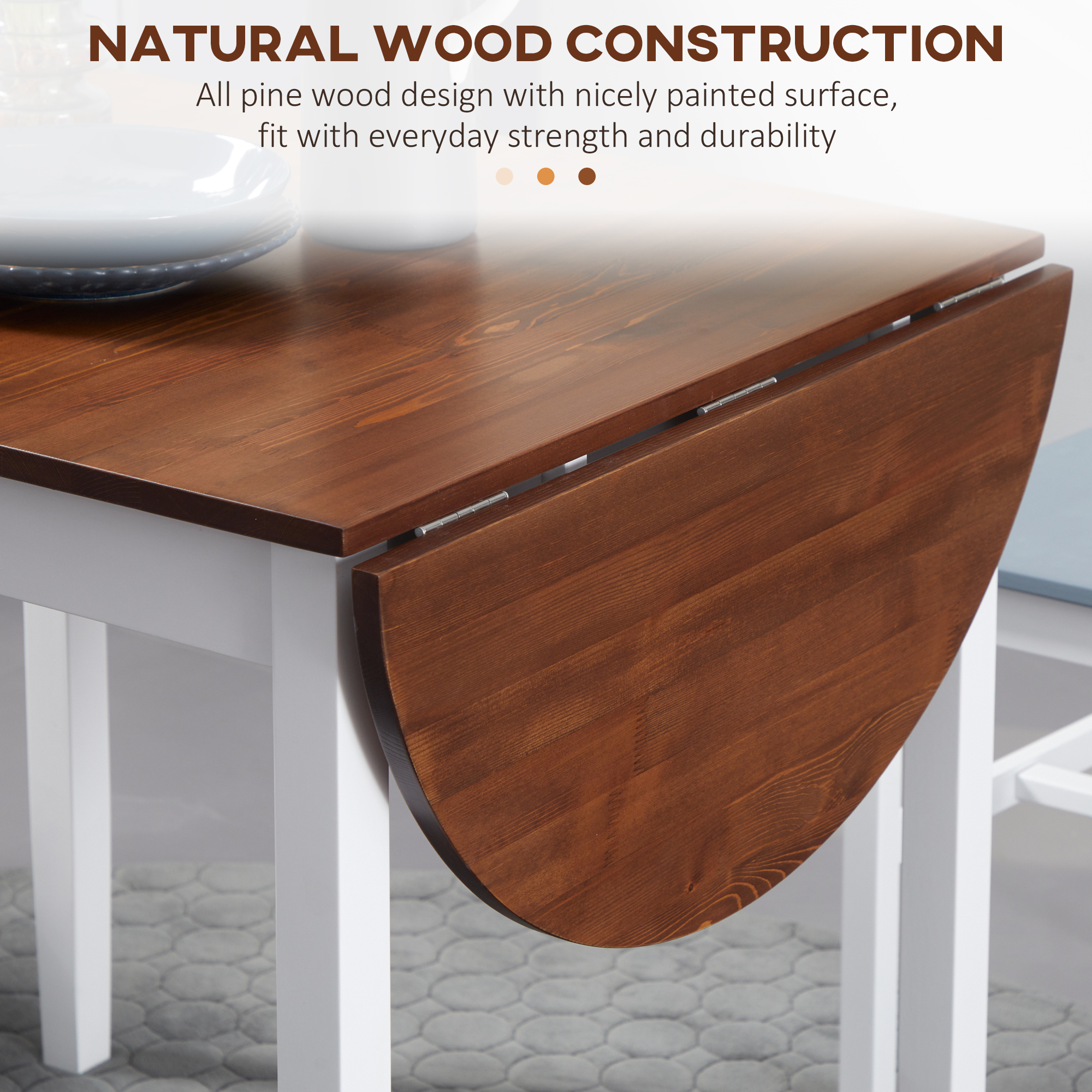 Solid Wood Kitchen Table, Drop Leaf Tables for Small Spaces, Folding Dining Table, Brown - Image 4