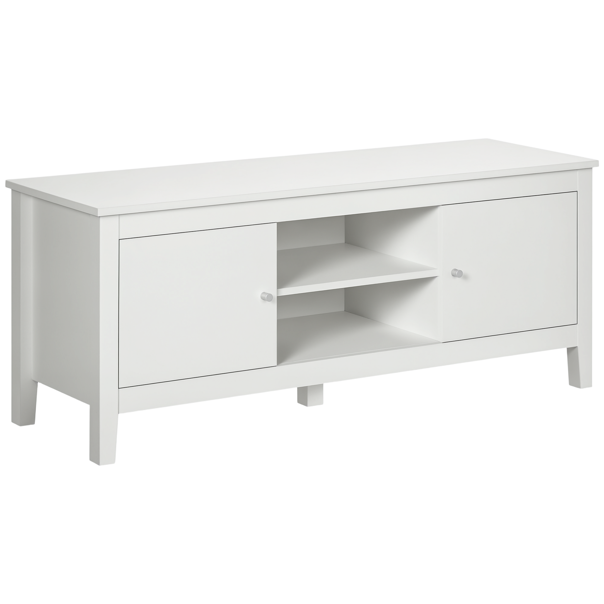 Modern TV Stand for TVs up to 55", TV Bench with Storage Cupboards and Shelves, 47.2" x 16.7" x 19.7", White