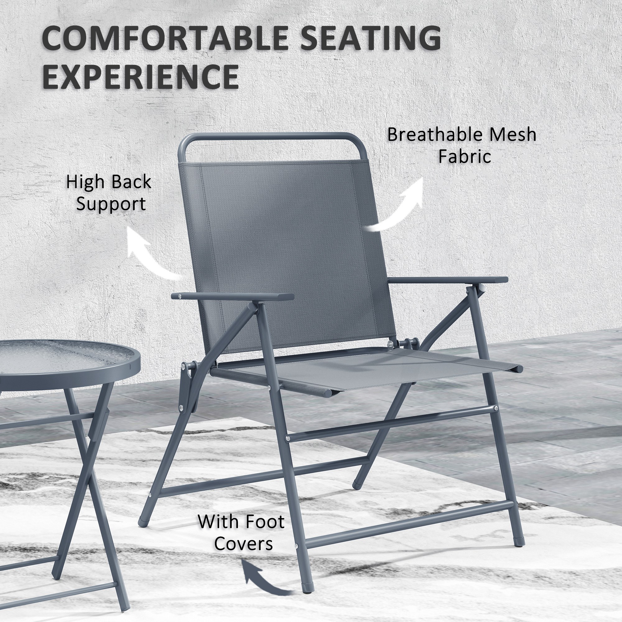 3 Pieces Outdoor Bistro Set, Folding Patio Table and Chairs with Tempered Glass Tabletop for Garden, Deck & Backyard - Image 5