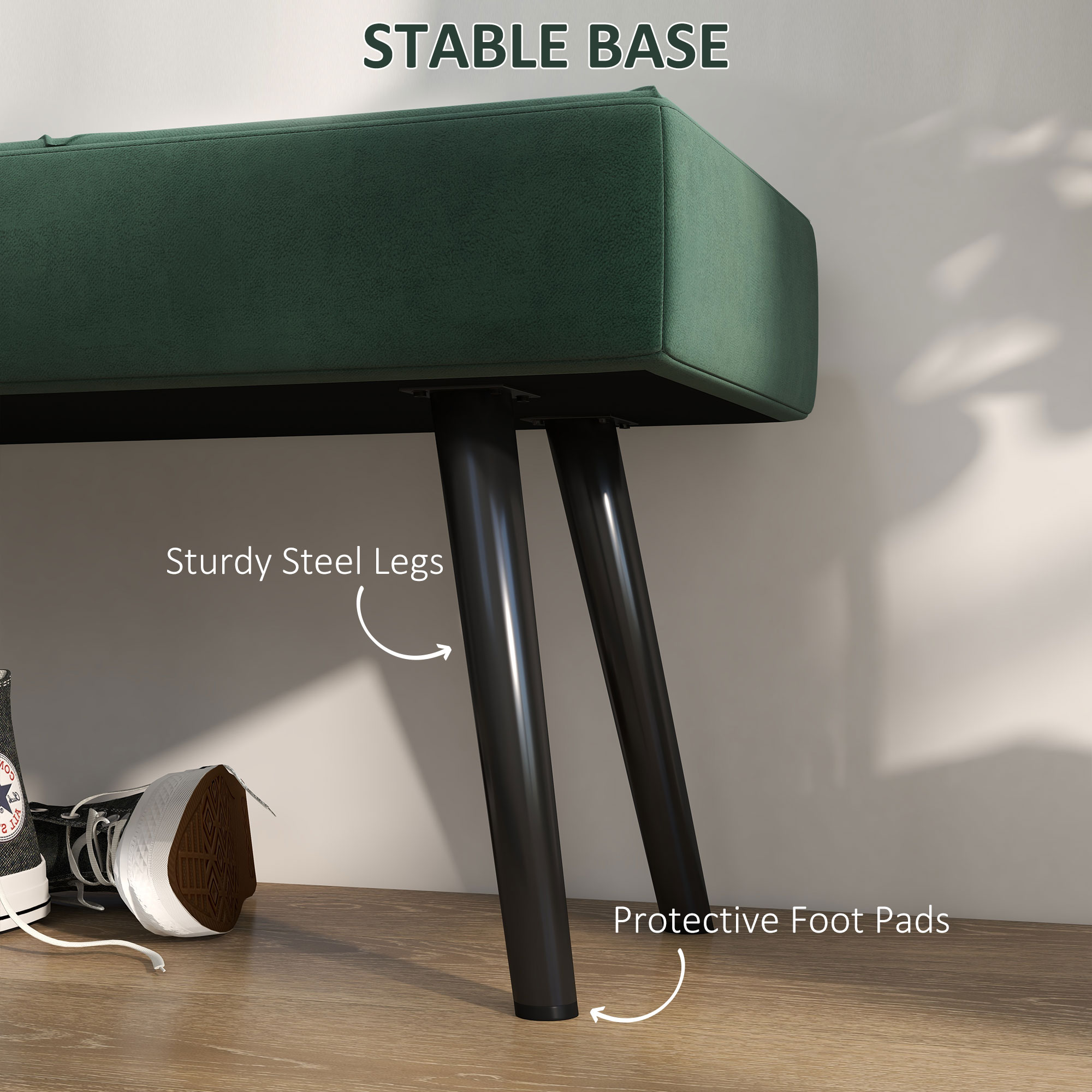 39 Inches Upholstered Bedroom Bench, Modern End of Bed Bench with Steel Legs, Green - Image 3