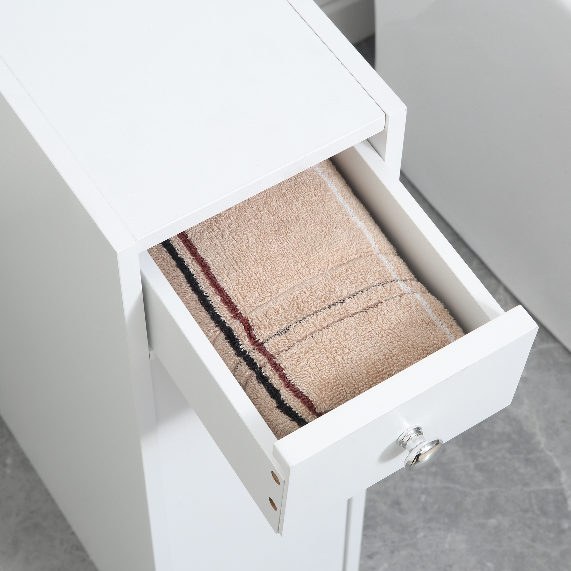 Space Saving Toilet Paper Cabinet, Narrow Bathroom Cabinet with Drawers and Hidden Storage, White - Image 5