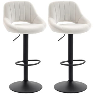 Bar Stools Set of 2, Swivel Counter Height Barstools with Adjustable Height and Cutout Back, Velvet Upholstered Bar Chairs with Round Metal Base and Footrest, Cream