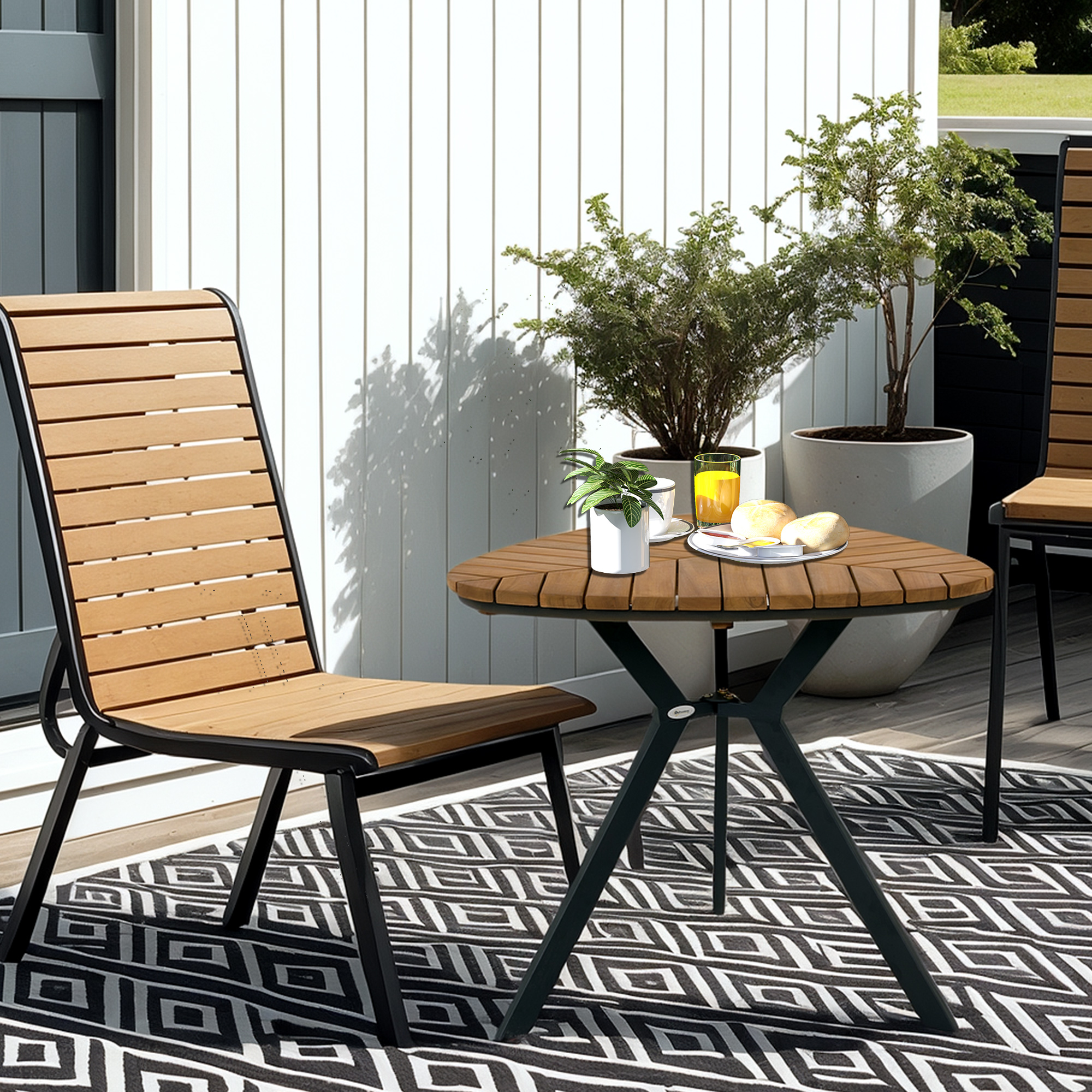 35.4" Outdoor Dining Table with Slatted Acacia Wood Leaf Tabletop, Patio Table with Steel Legs for Garden, Yard, Teak - Image 6
