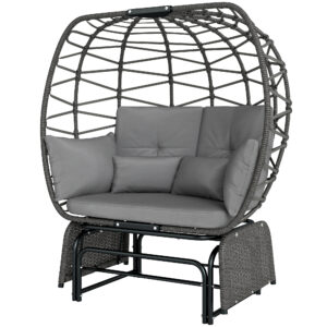 Double Outdoor Glider Egg Chair, Outdoor Loveseat Glider with Cushions and Pillows, Dark Grey
