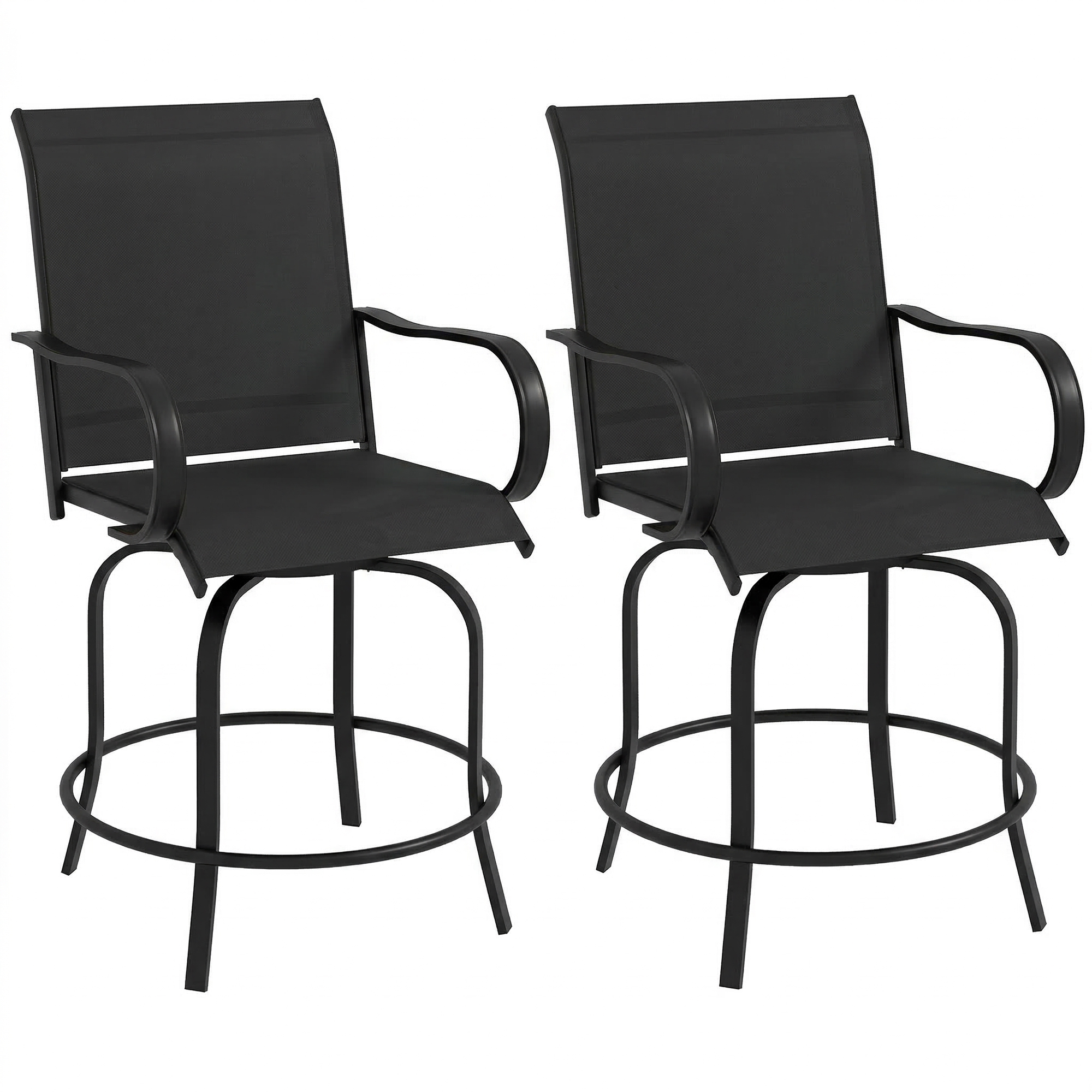 Outdoor Bar Stools Set of 2, 360° Swivel Bar Height Chairs, 26.8" x 29.5" x 48.4", Black