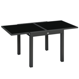 63" Extendable Outdoor Dining Table Patio Table with Aluminum Frame and Tempered Glass Tabletop, Black
