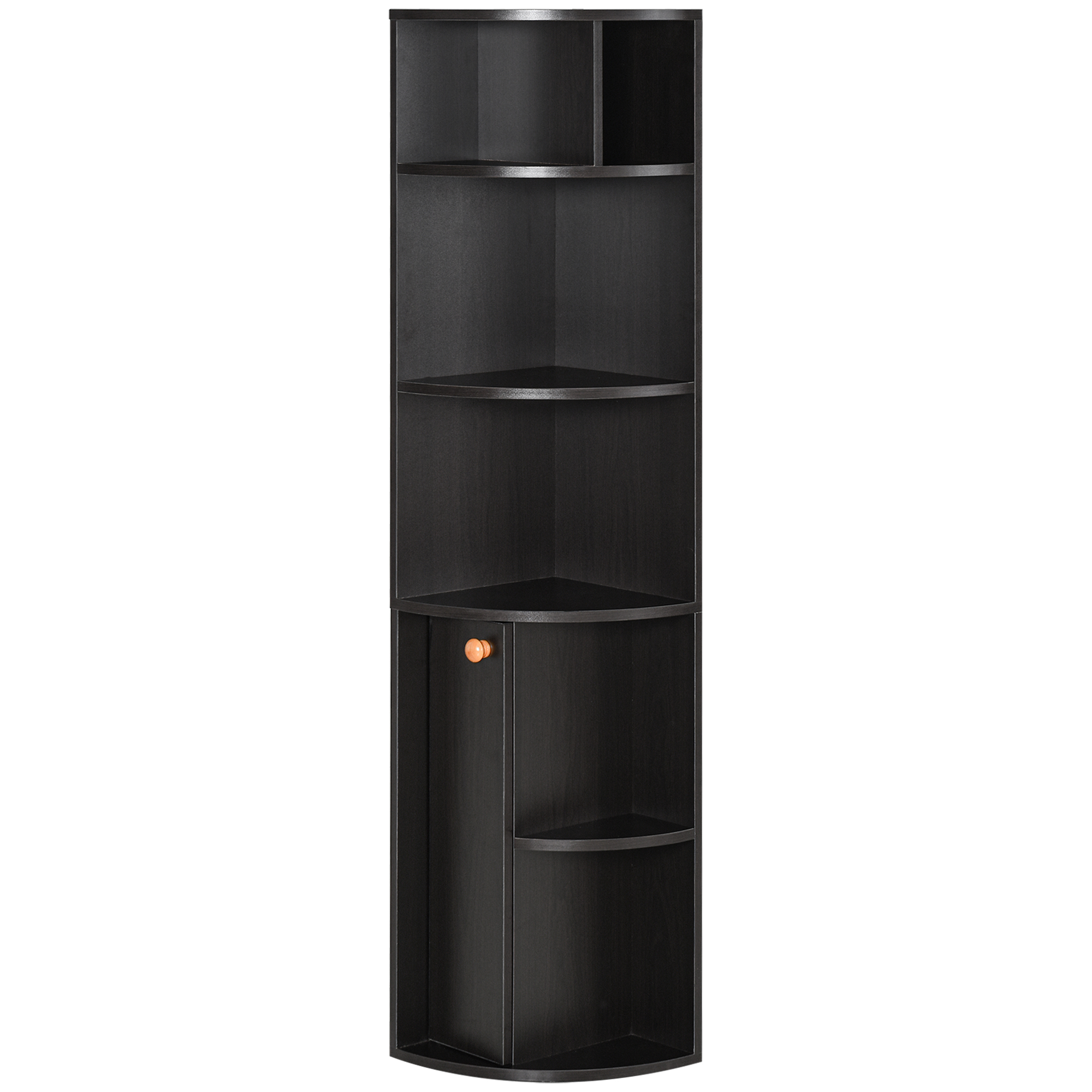 5-Tier Corner Bookcase, Storage Bookshelf, Freestanding Display Shelves with Open Compartments and Cabinet for Home Office, Living Room, Study, Black