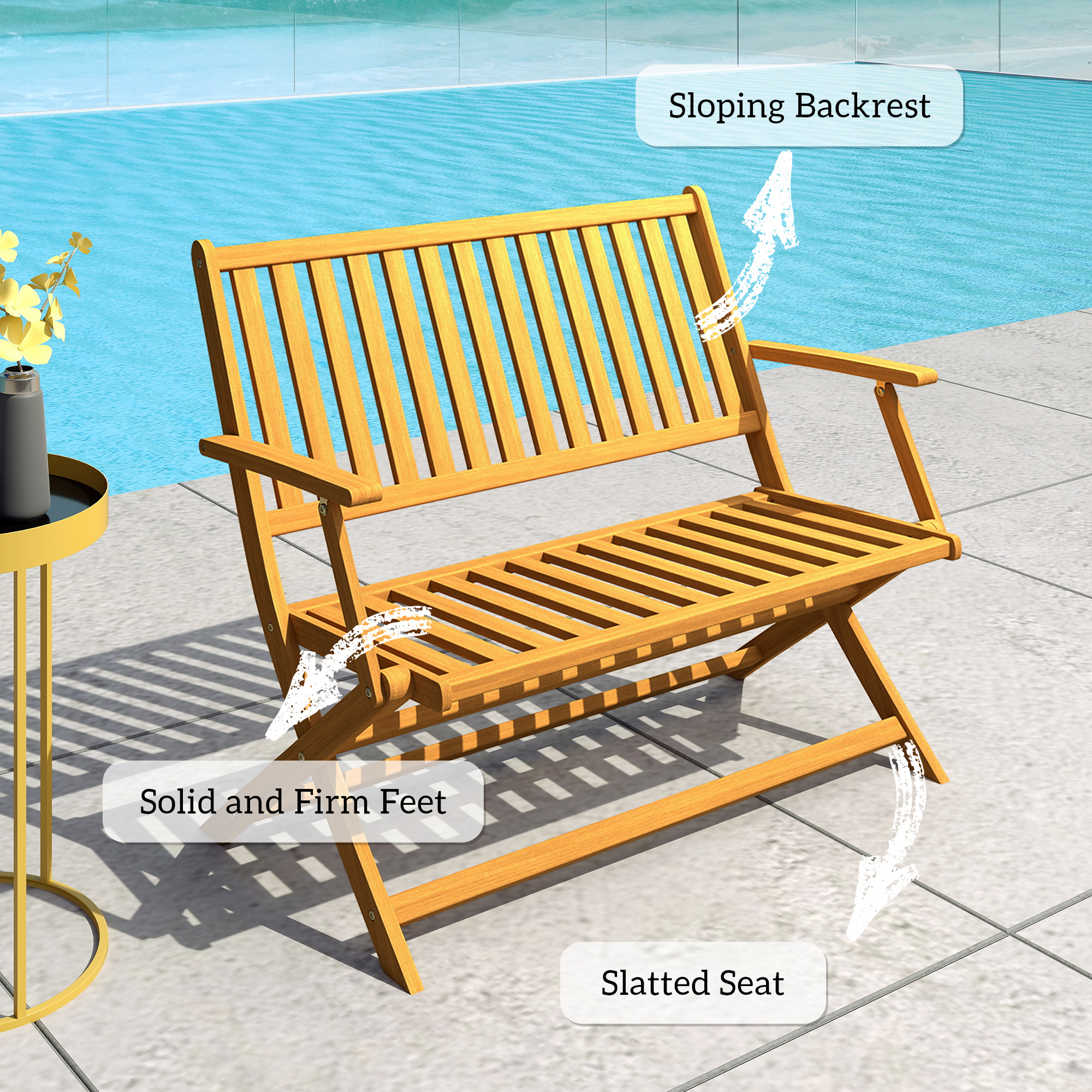 46.5" Foldable Wood Outdoor Bench with Backrest and Armrests for Outdoors, Patio, Porch, Park, Teak - Image 5