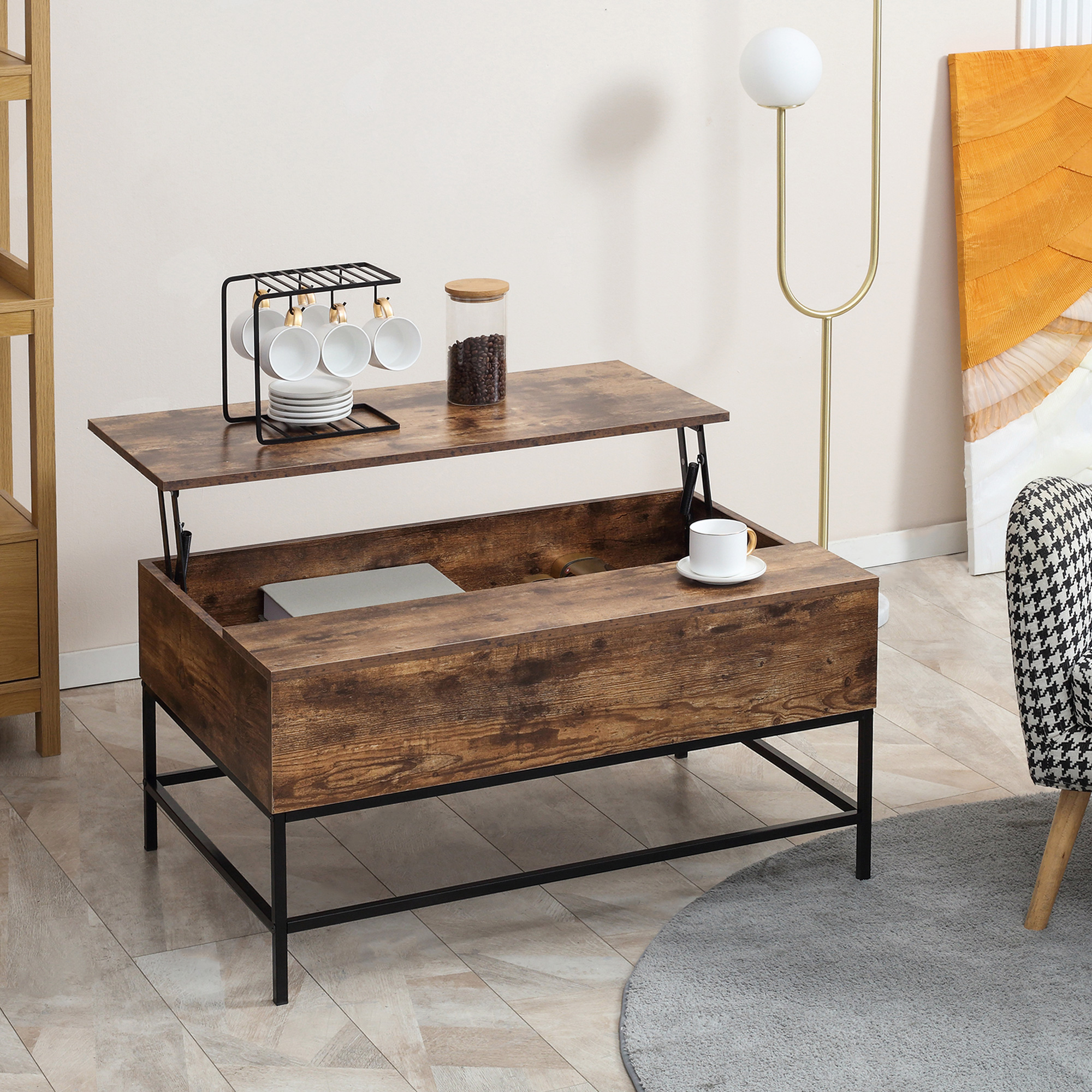 Lift Top Coffee Table with Hidden Storage Compartment Lift Tabletop Center Table for Living Room, Rustic Brown - Image 6