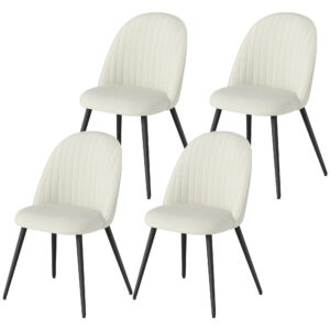 Set of 4 Modern Dining Chairs, Velvet Upholstered Kitchen Chairs with Steel Legs for Living Room, Cream White