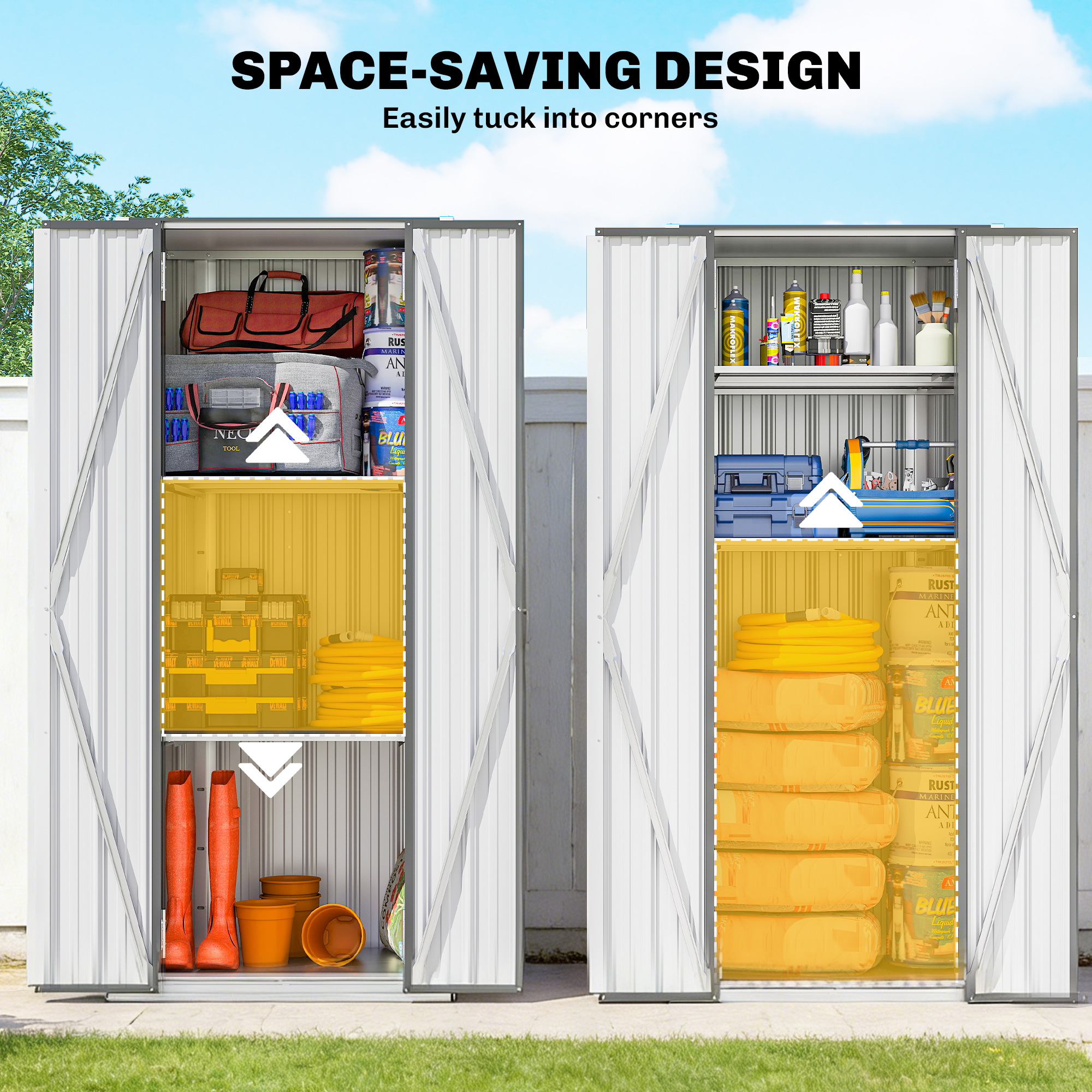 Outdoor Storage Shed with Adjustable Shelves Metal Garden Shed with Double Doors for Patio Balcony Garage - Image 3