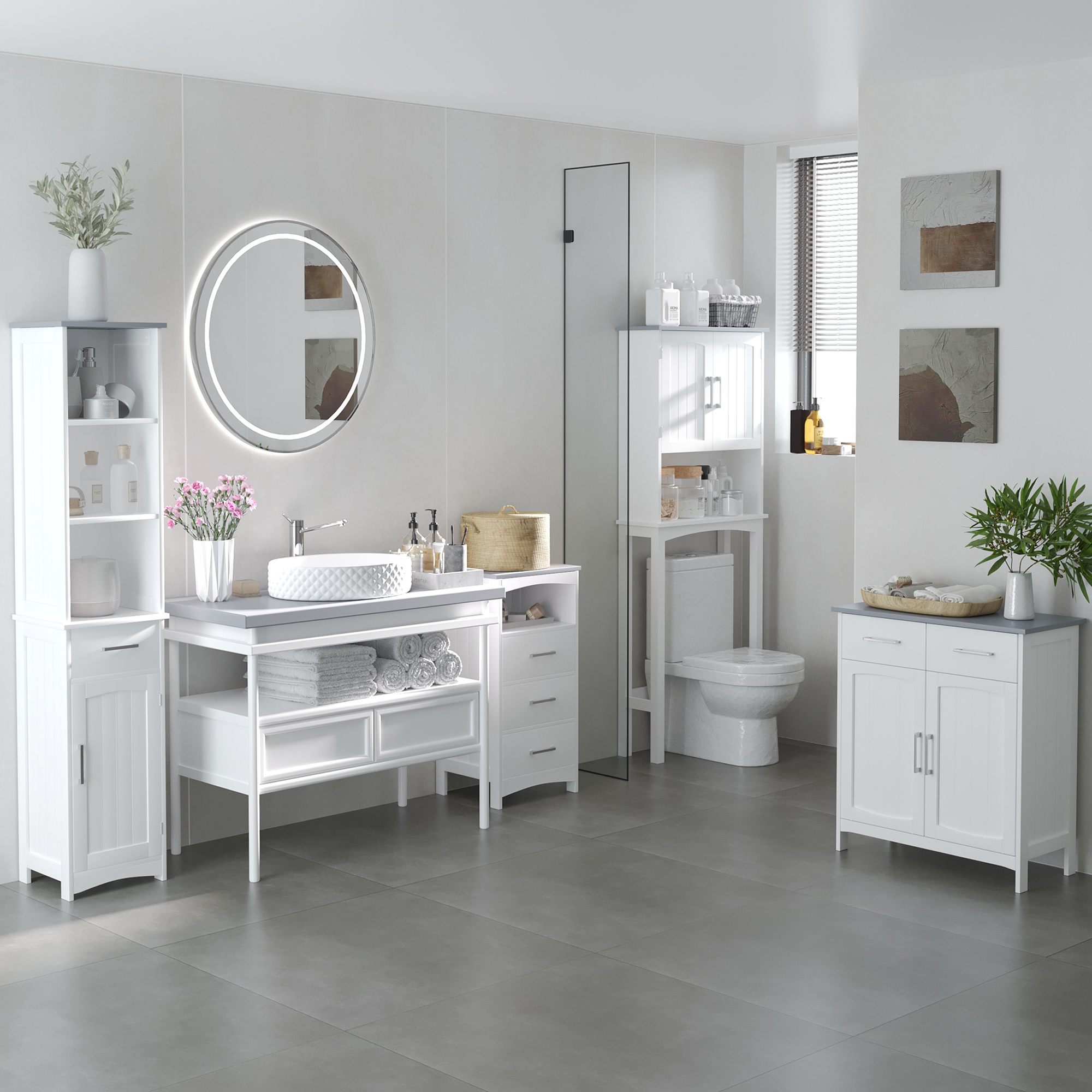 Small Bathroom Storage Cabinet, Floor Cabinet with 3 Drawers and Open Component, Narrow Bathroom Cabinet, White - Image 5