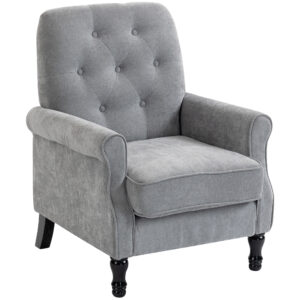 Accent Chair, Mid-Century Modern Armchair with Thick Padded Seat, Spring Cushion, Solid Wood Legs, Grey