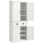 72" Kitchen Pantry, Freestanding Storage Cabinet with Drawer, Doors, Cream White