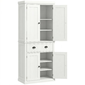 72" Kitchen Pantry, Freestanding Storage Cabinet with Drawer, Doors, Cream White