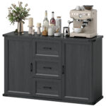 Sideboard with 3 Drawers and 2 Doors, 47" Buffet Cabinet with Adjustable Shelves for Kitchen, Black Wood Grain