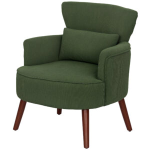 Modern Accent Chair, Upholstered Armchair with Solid Wood Legs and Lumbar Pillow for Living Room, Green