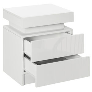 Nightstand, Bedside Table with LED Lights and 2 Drawers for Bedroom, Living Room, White