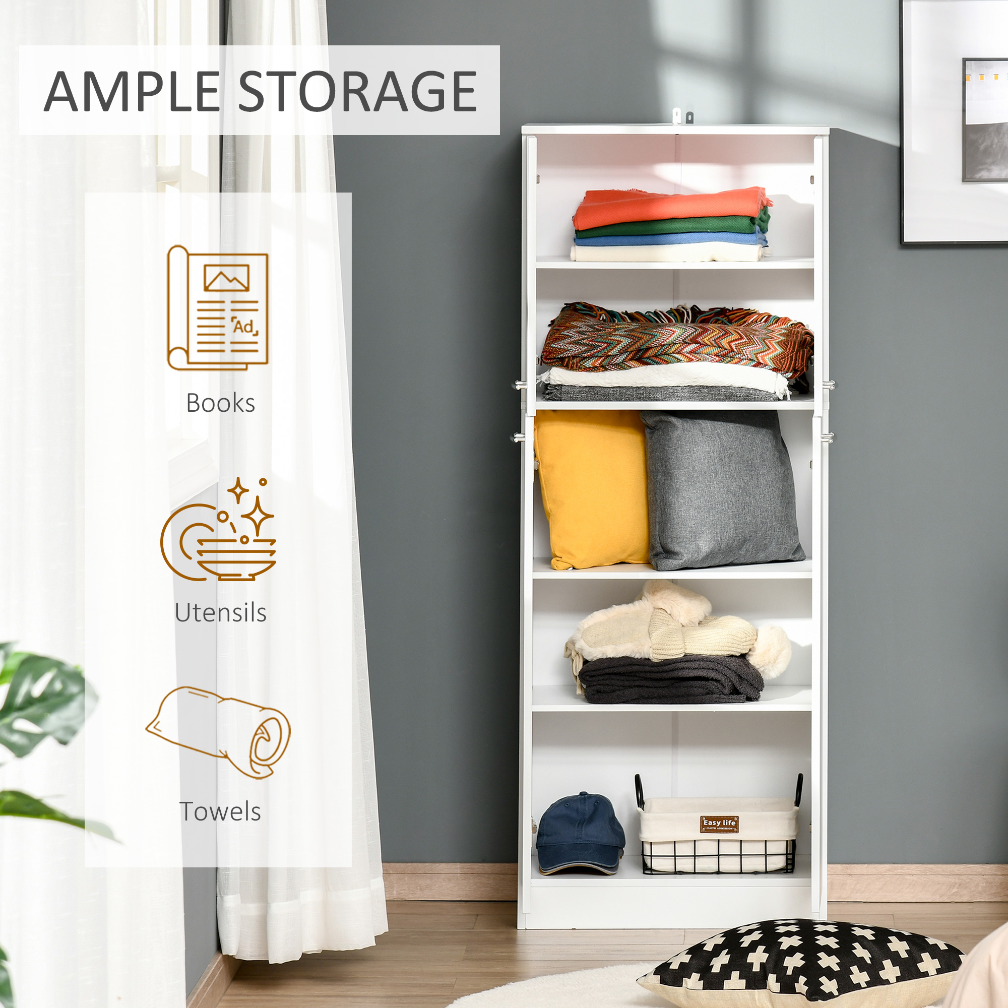61" Pantry Cabinet, Kitchen Pantry Storage Cabinet with 2 Doors and Adjustable Shelves, Freestanding Storage Cabinet - Image 3