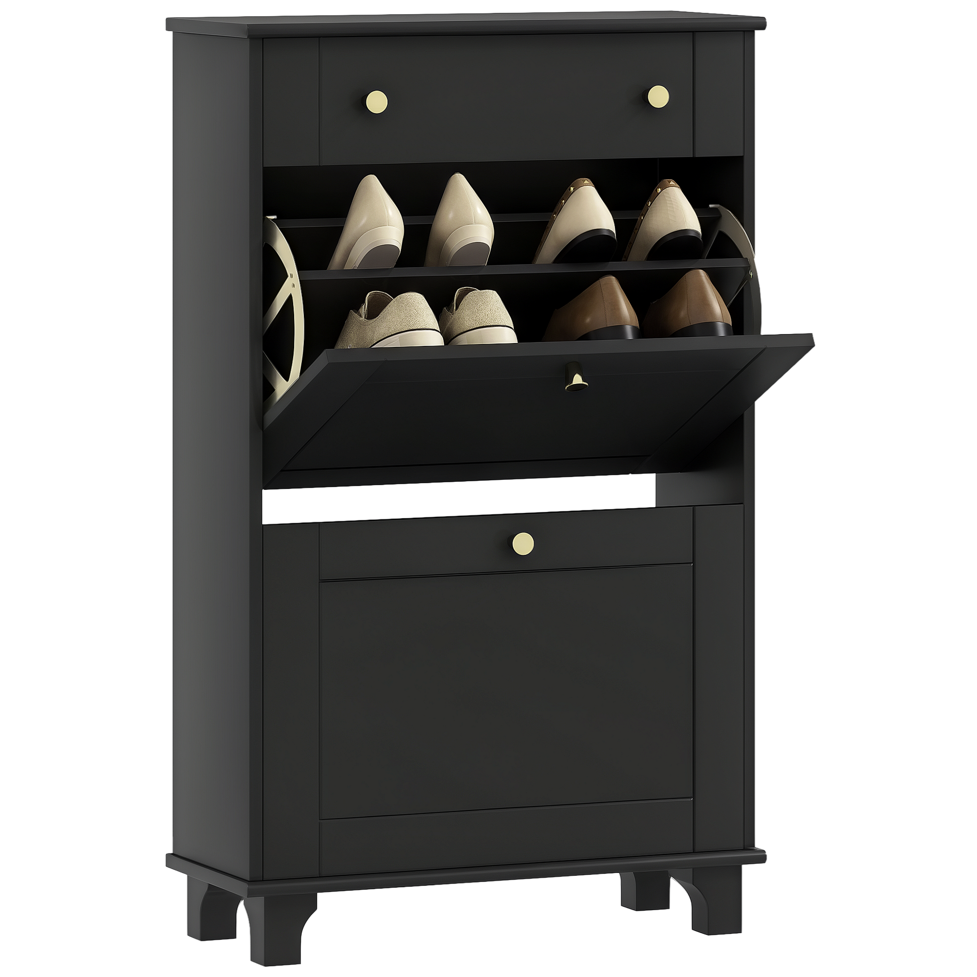 Slim Shoe Storage with 2 Flip Drawers and Adjustable Shelves Shoe Cabinet Organizer for 8 Pair, Black