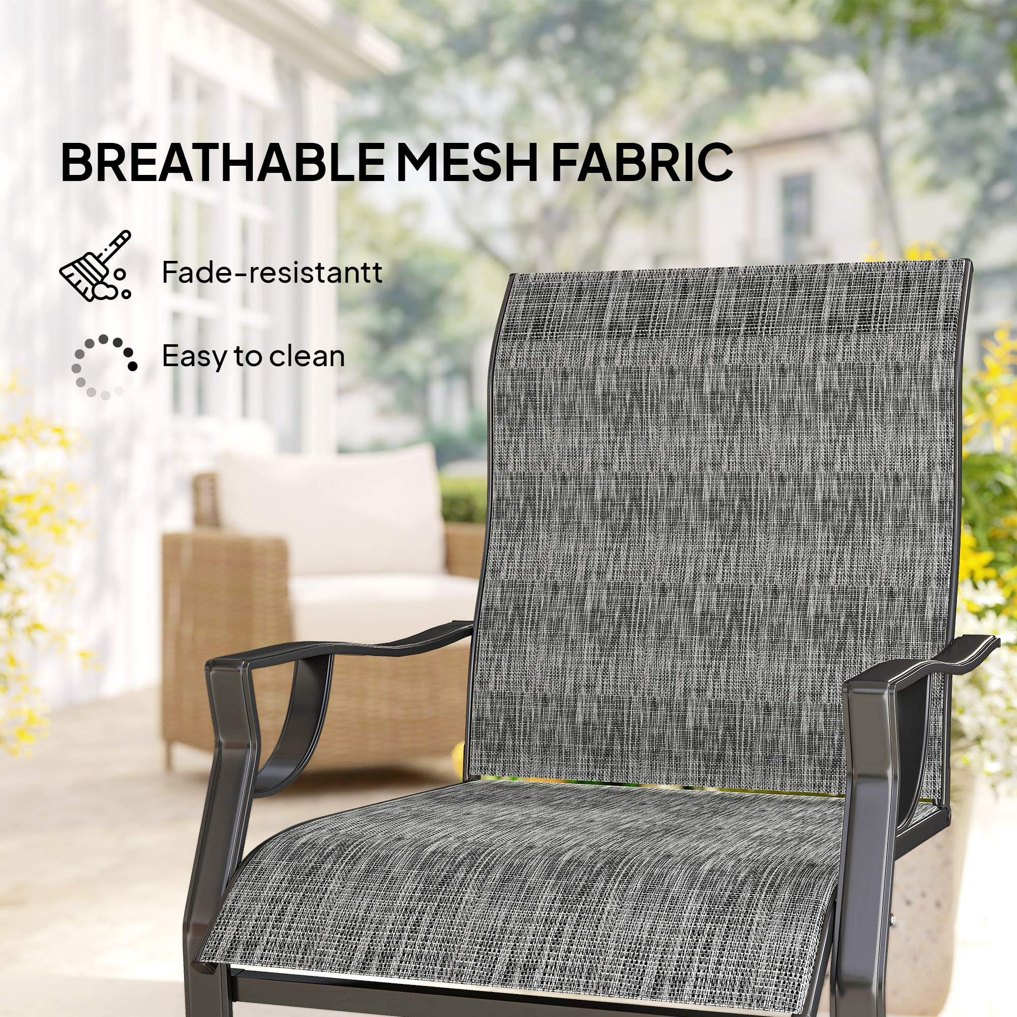 C Spring Motion Patio Chairs Set of 2 with Curved High Backrest, Armrest, All Weather Breathable Fabric, Metal Frame - Image 4