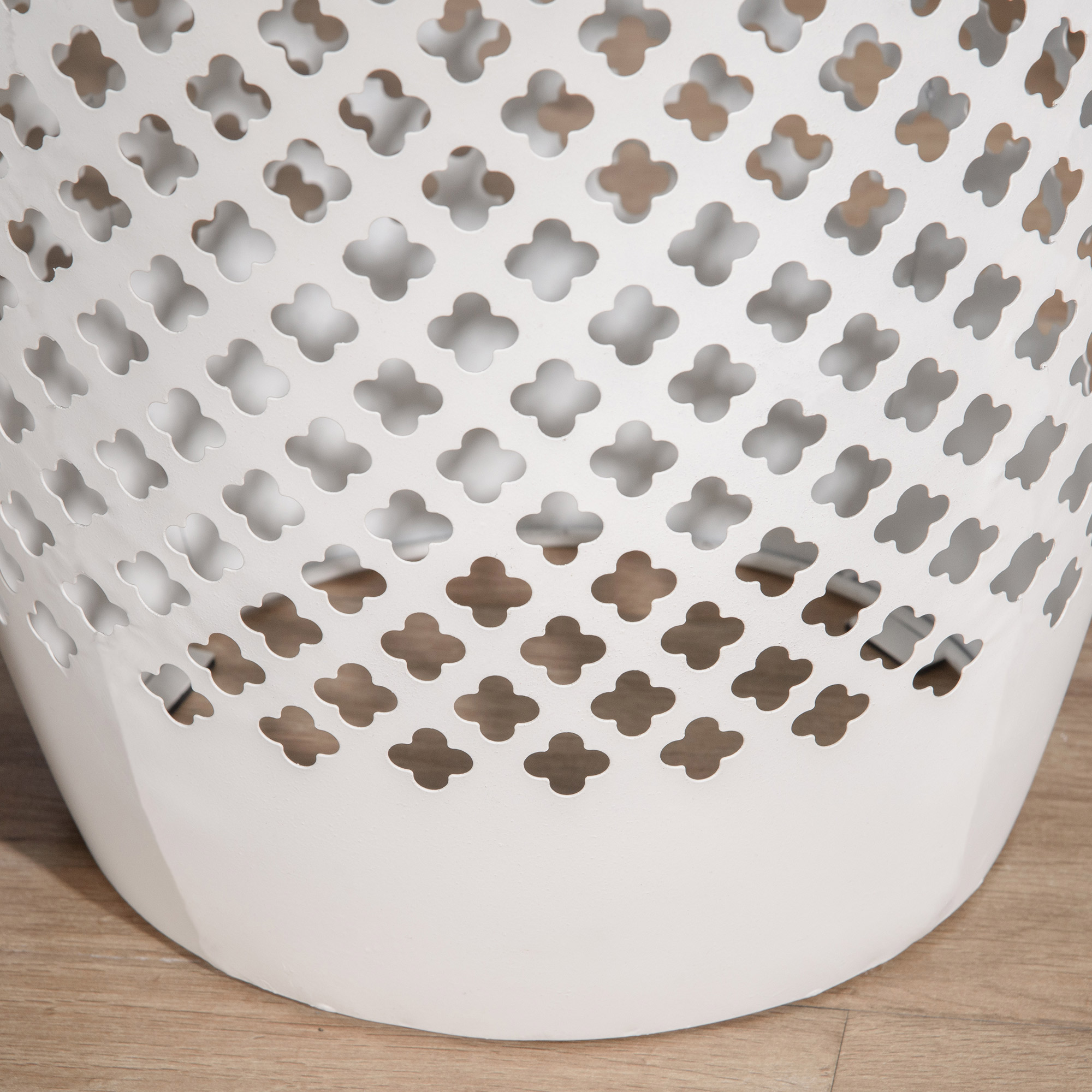 12" Steel Patio End Table, Round Hollow Drum Side Table, Accent Table for Indoor and Outdoor, White - Image 5