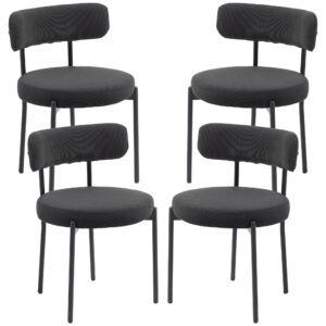 4 Pieces Kitchen Chairs, Modern Dining Chairs w/ Corduroy Upholstery and Steel Legs for Living Room, Black