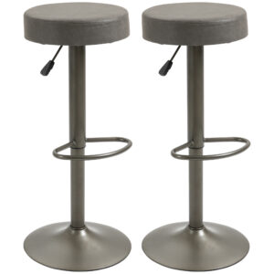 Modern Adjustable Bar Stools Set of 2, Swivel Barstool with Footrest, PU Leather Round Top for Kitchen, Dark Grey